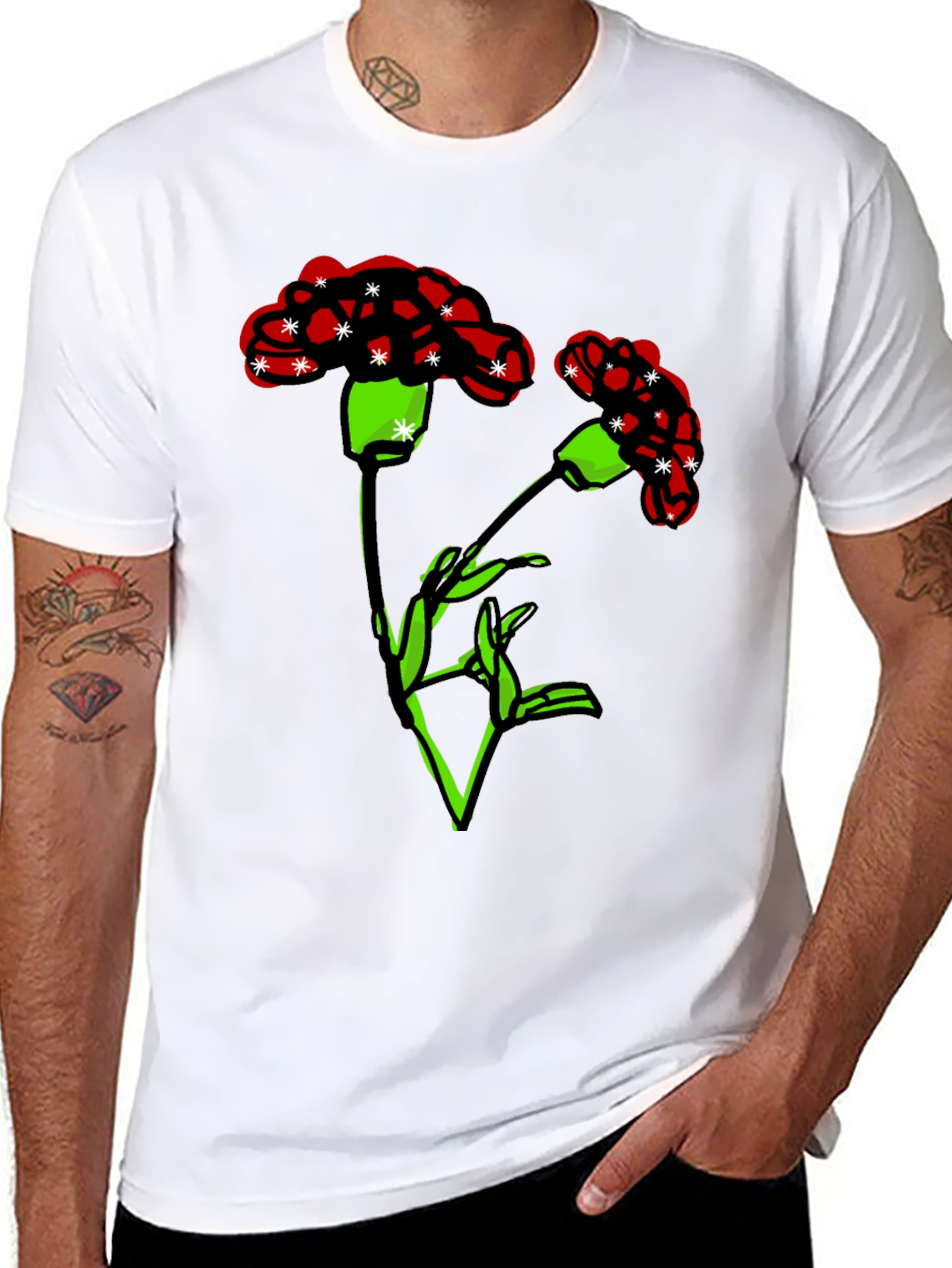 Floral Graphic Print Mens Black T-Shirt