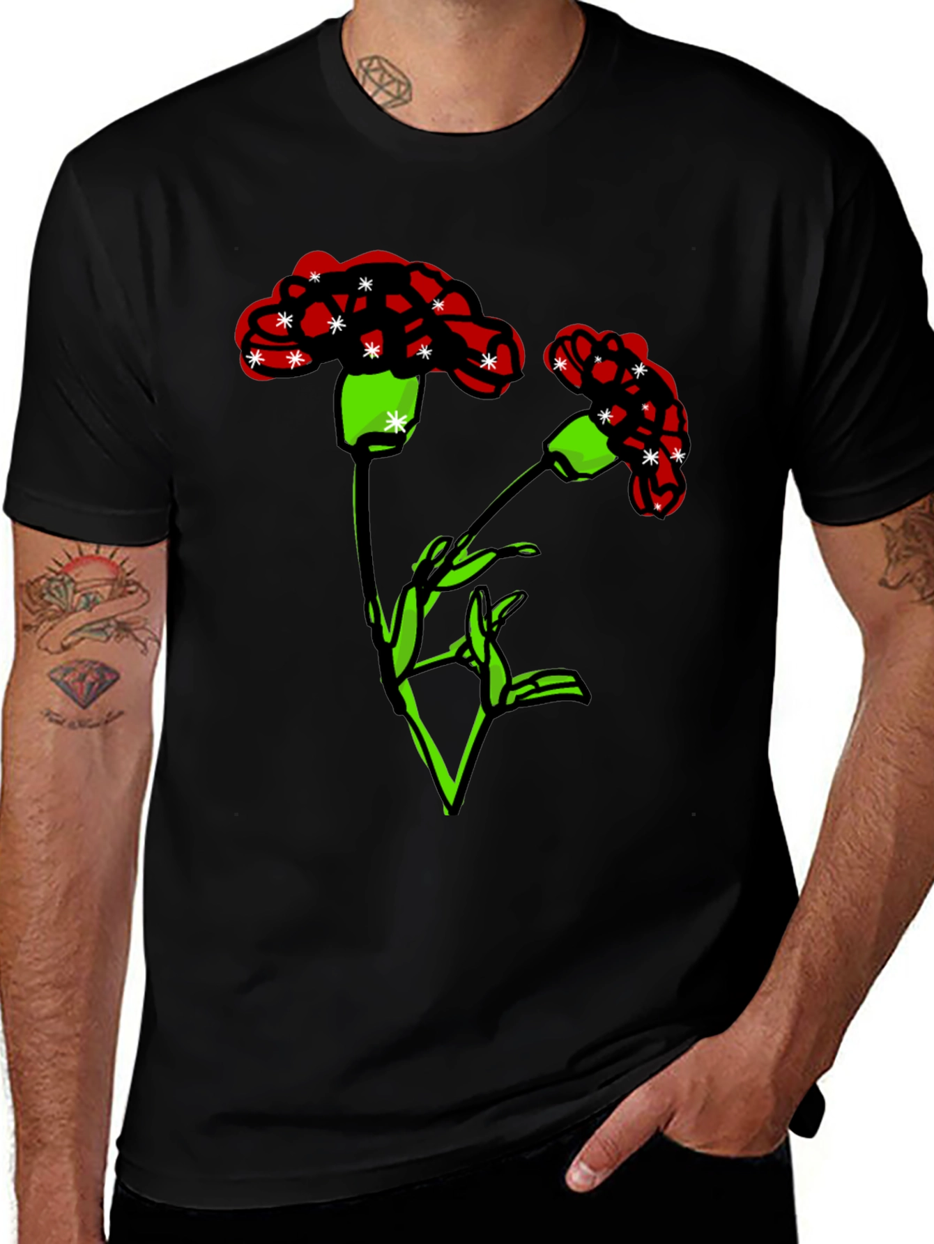 Floral Graphic Print Mens Black T-Shirt