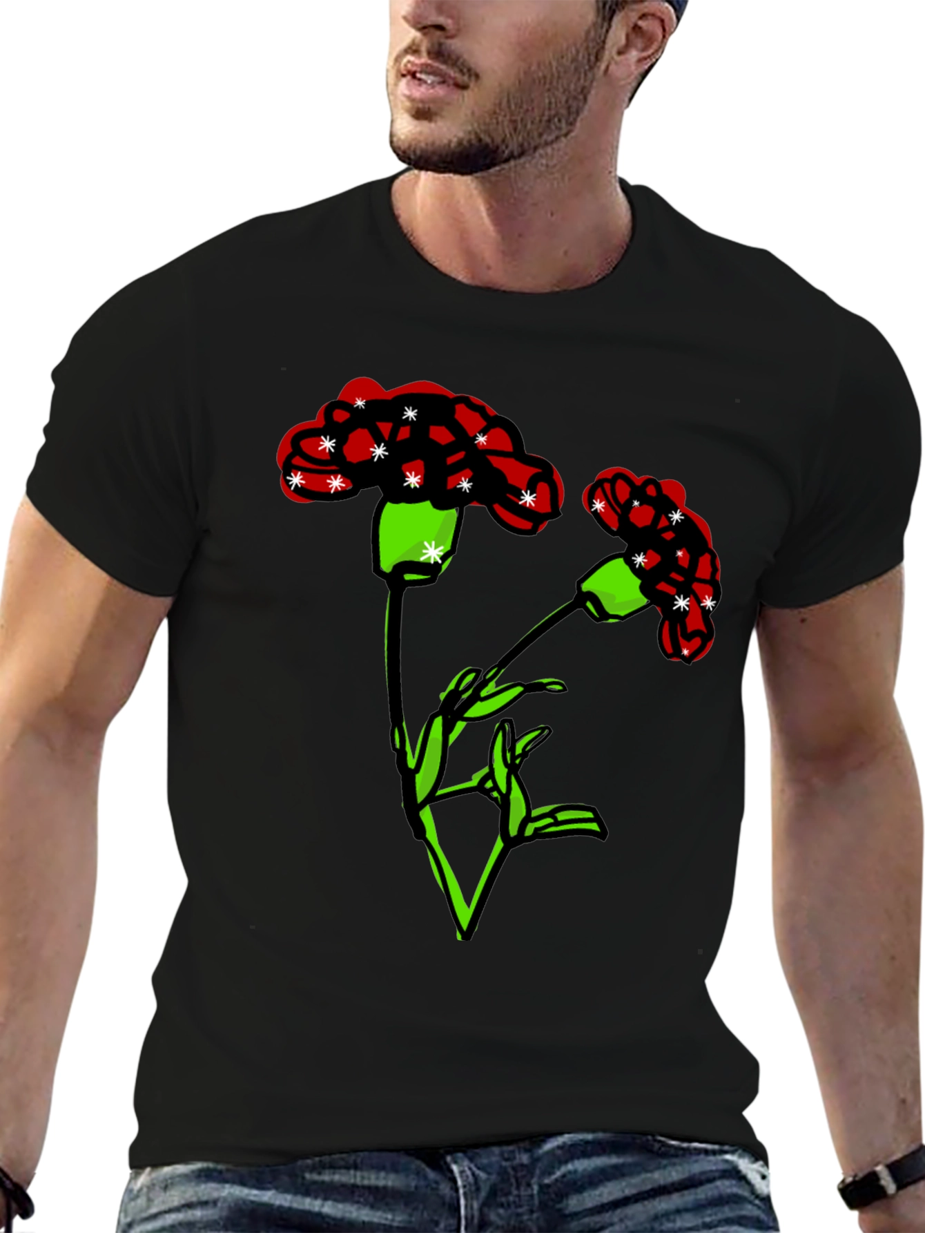 Floral Graphic Print Mens Black T-Shirt
