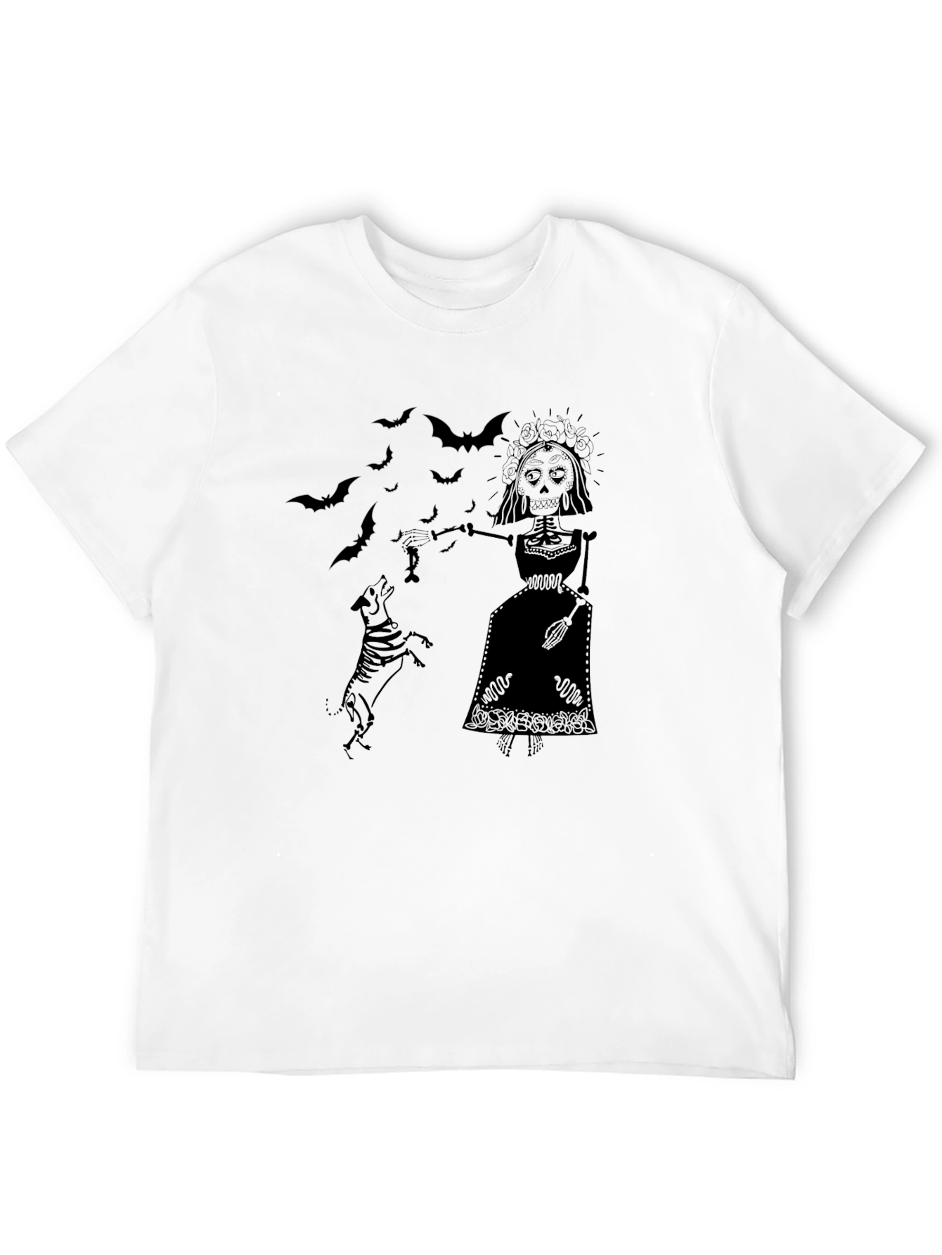 Day of the Dead Skeleton Dog Black Graphic T-Shirt