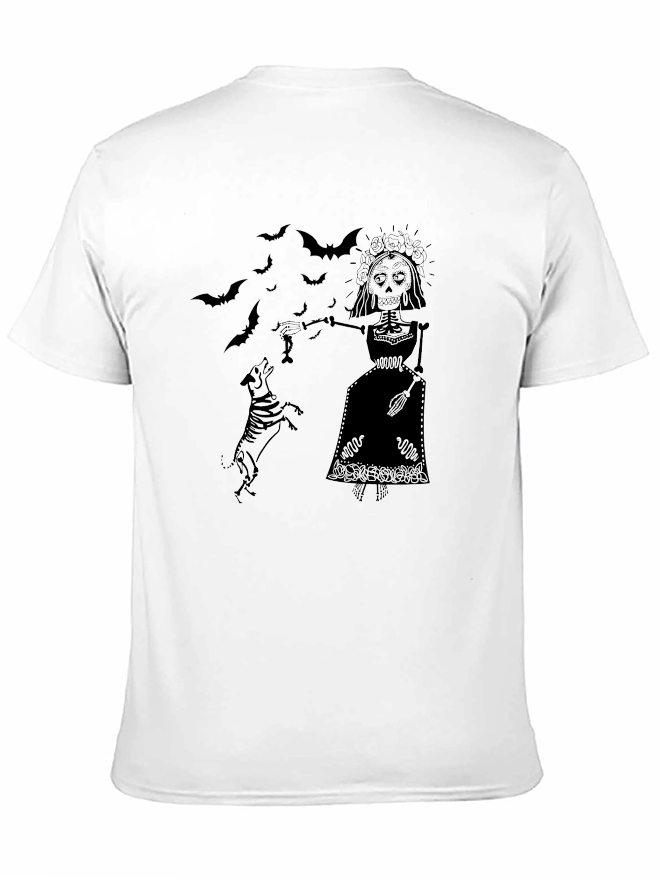 Day of the Dead Skeleton Dog Black Graphic T-Shirt