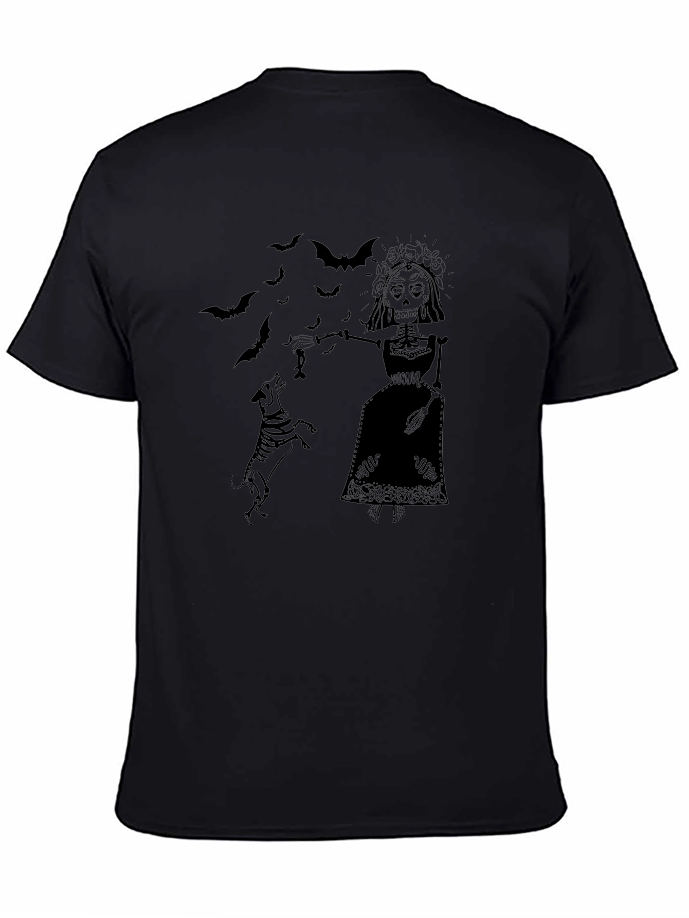Day of the Dead Skeleton Dog Black Graphic T-Shirt