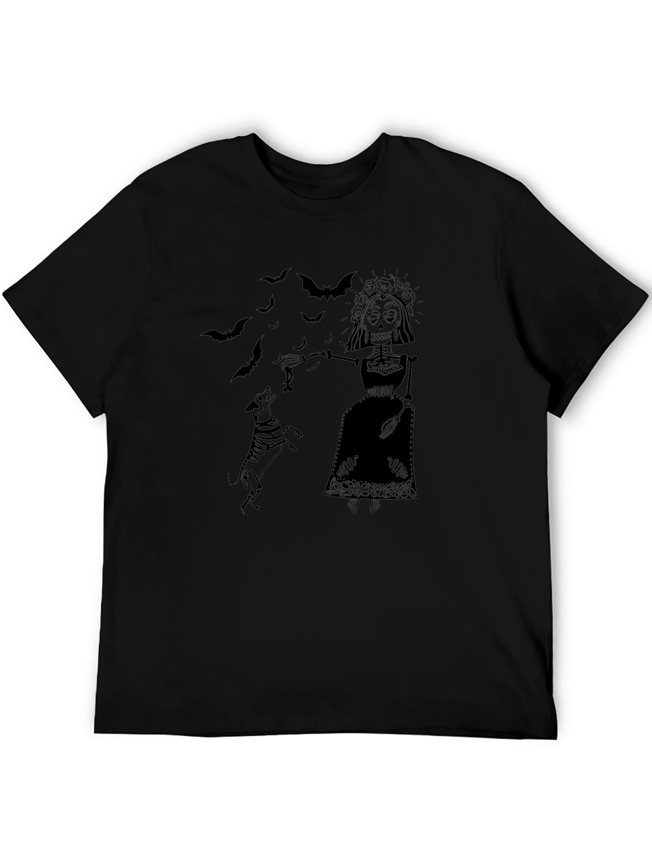 Day of the Dead Skeleton Dog Black Graphic T-Shirt
