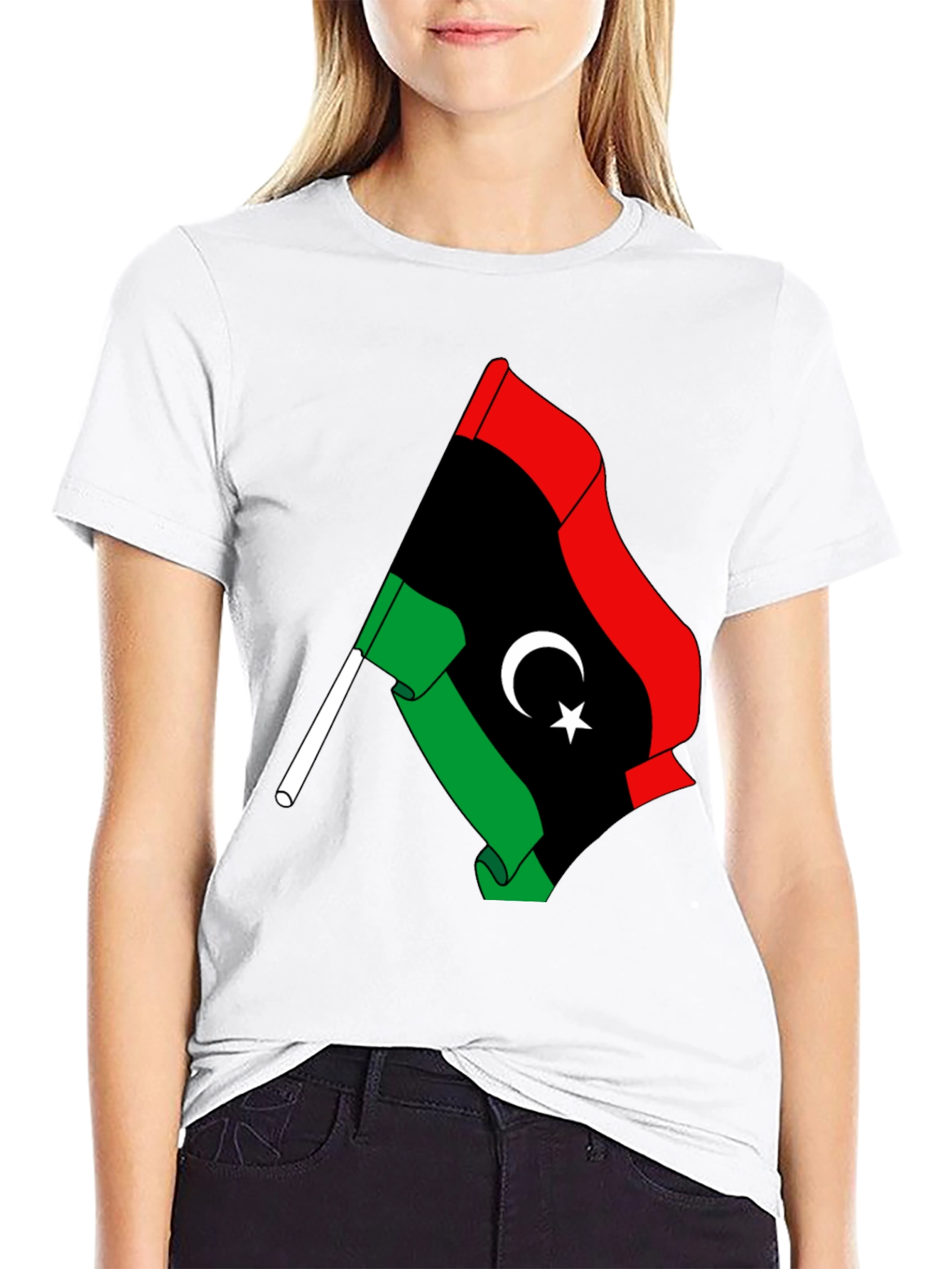 Libya Flag Graphic Tee - Black Cotton T-Shirt