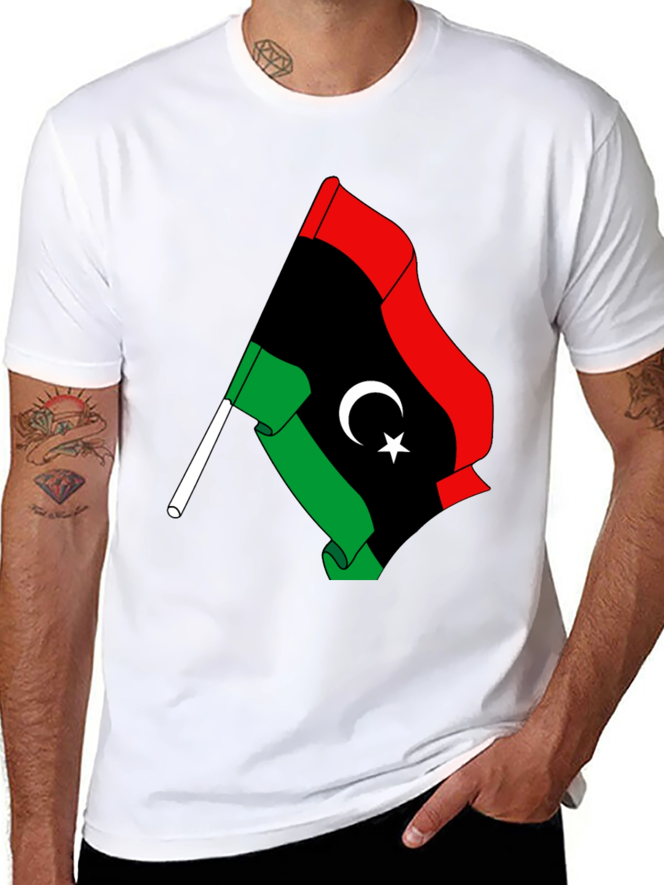 Libya Flag Graphic Tee - Black Cotton T-Shirt