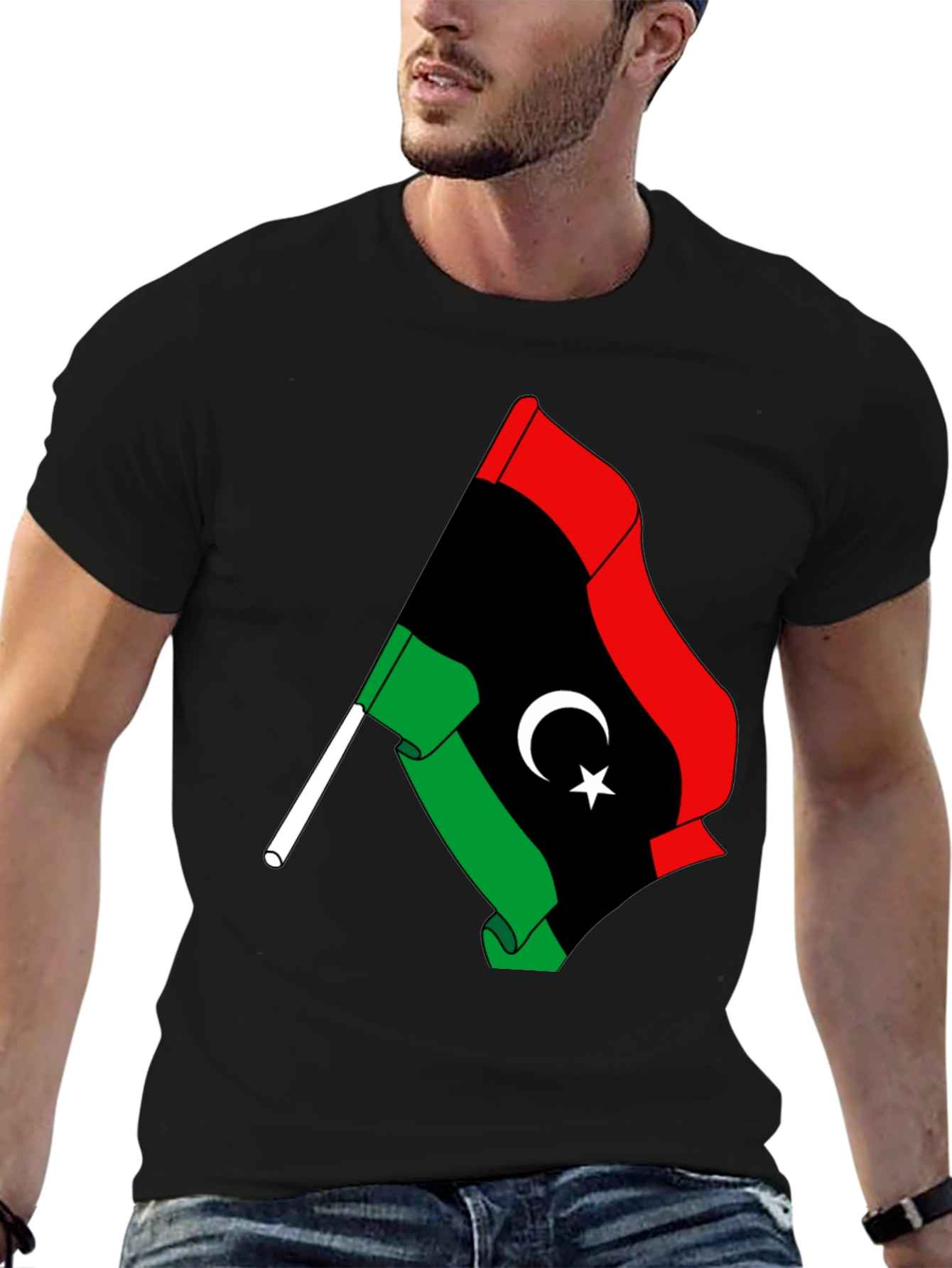 Libya Flag Graphic Tee - Black Cotton T-Shirt