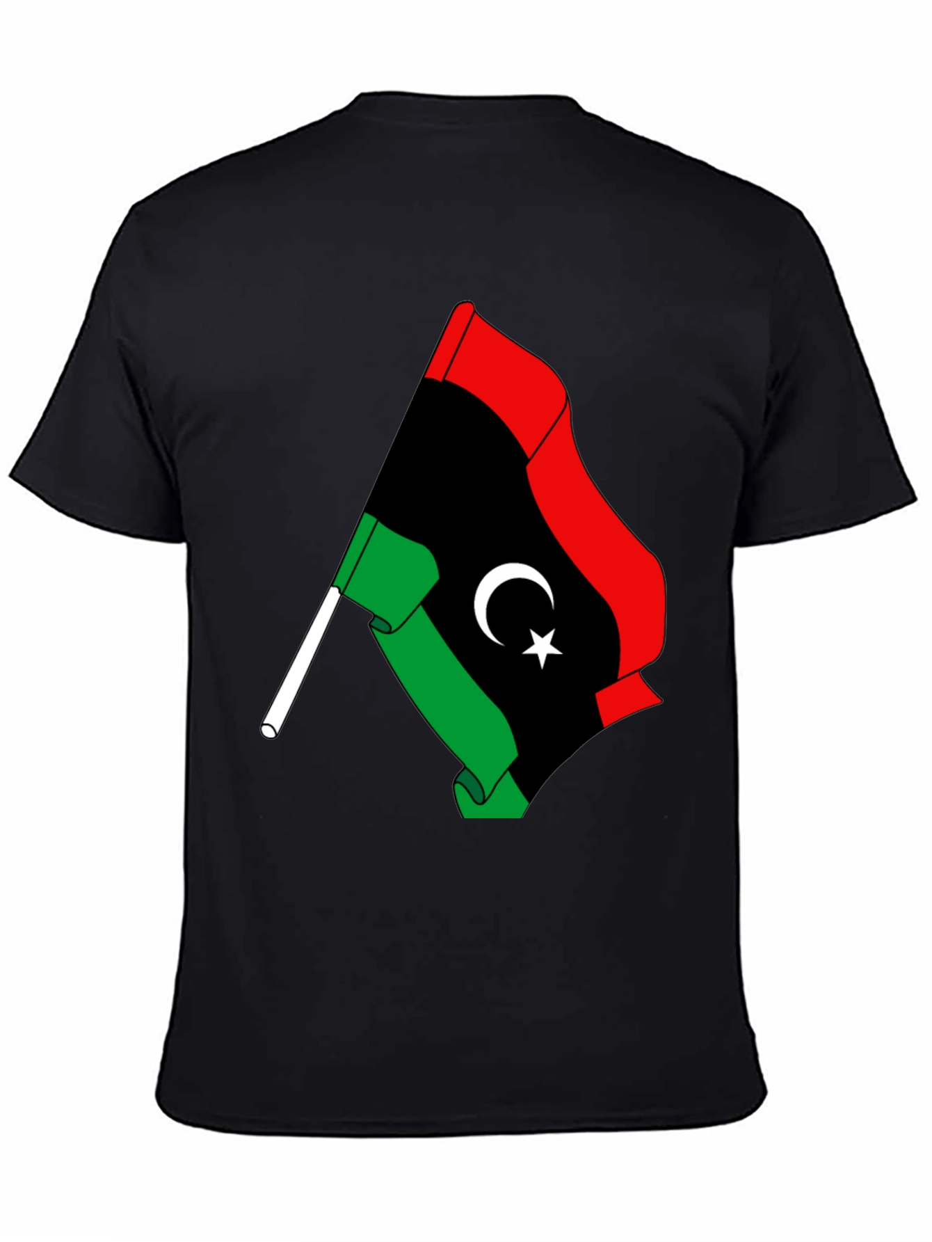 Libya Flag Graphic Tee - Black Cotton T-Shirt