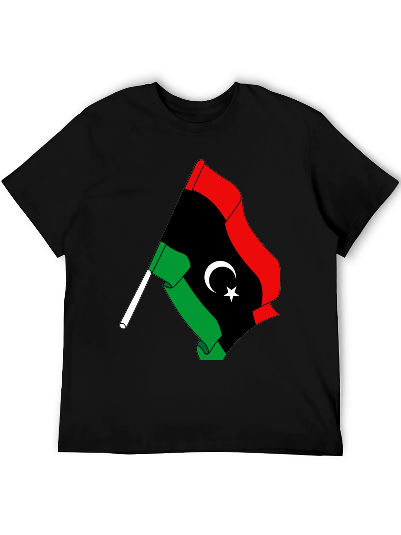 Libya Flag Graphic Tee - Black Cotton T-Shirt