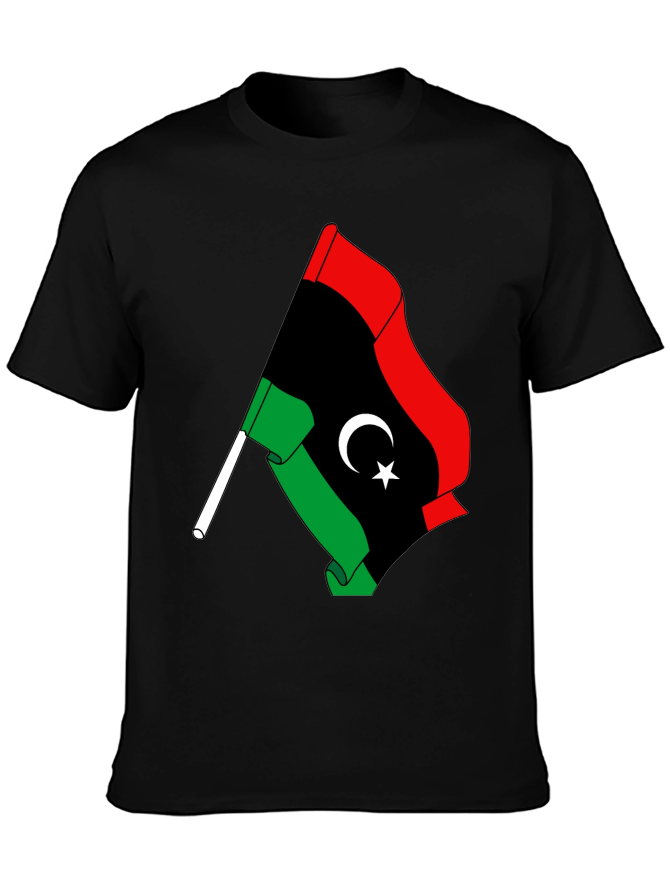 Libya Flag Graphic Tee - Black Cotton T-Shirt