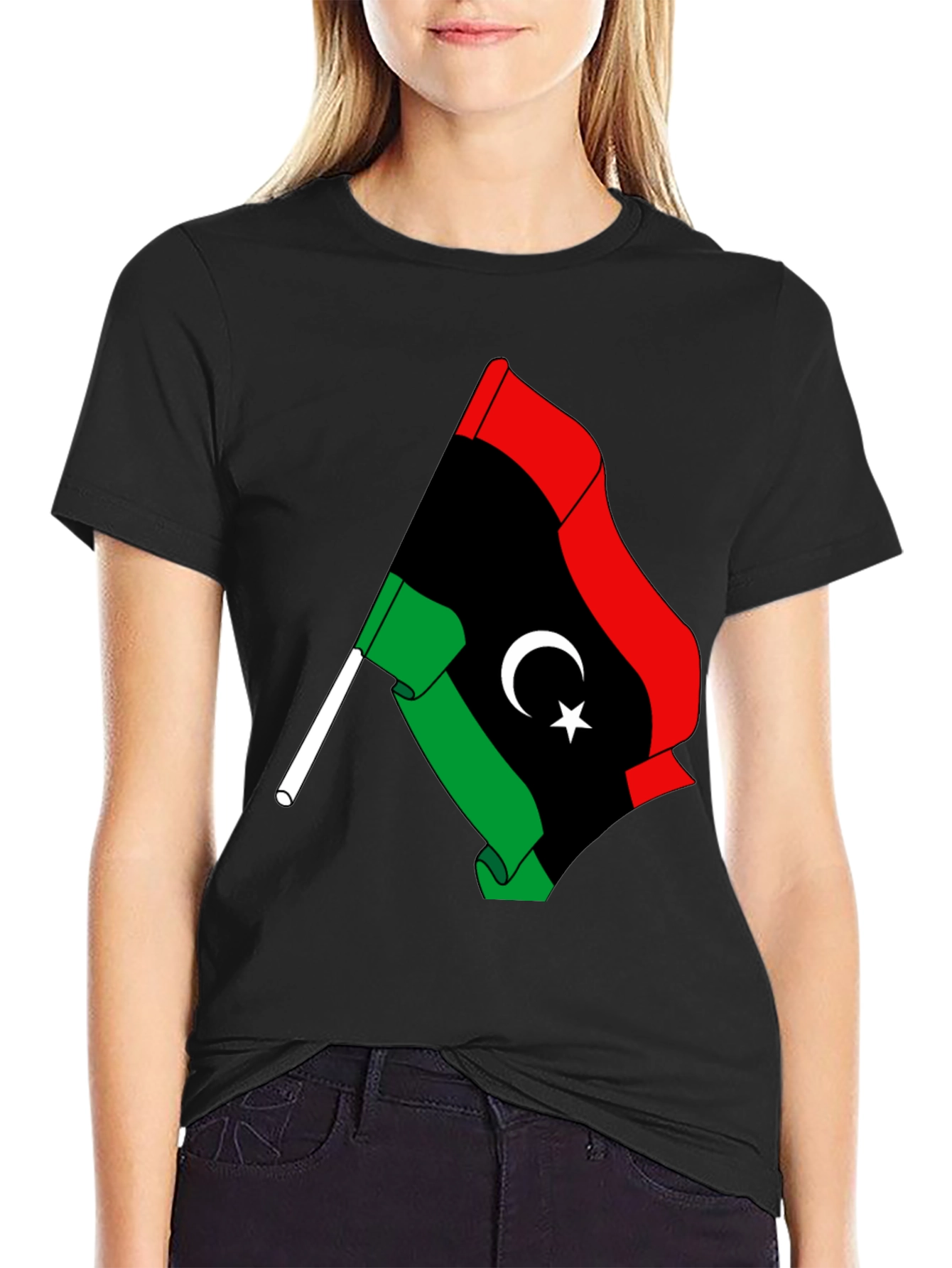 Libya Flag Graphic Tee - Black Cotton T-Shirt