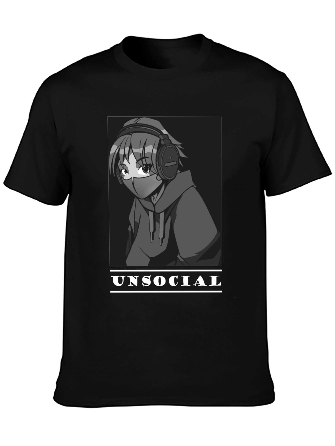 Unsocial Anime Graphic Tee - Black Unisex T-Shirt