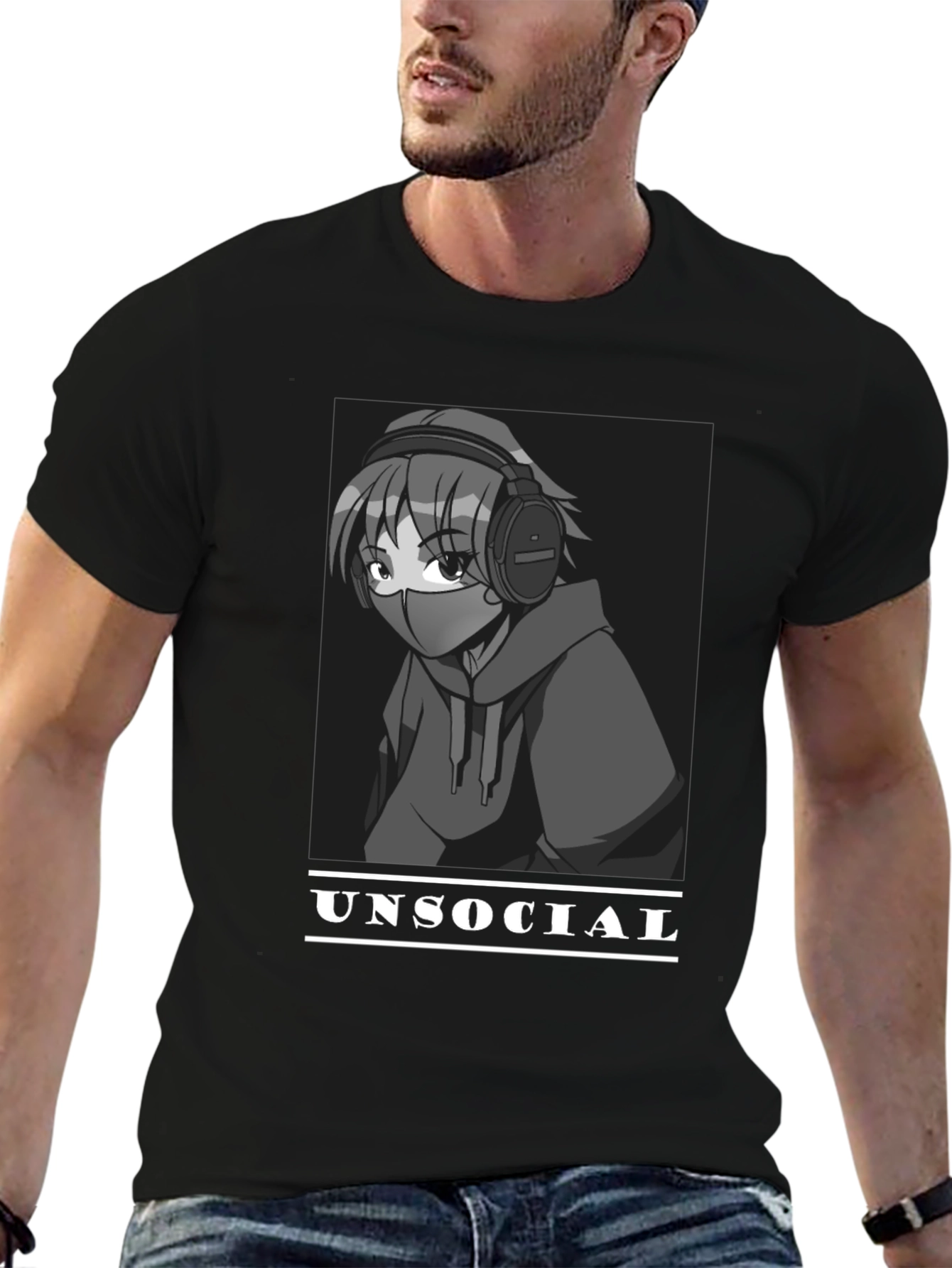 Unsocial Anime Graphic Tee - Black Unisex T-Shirt