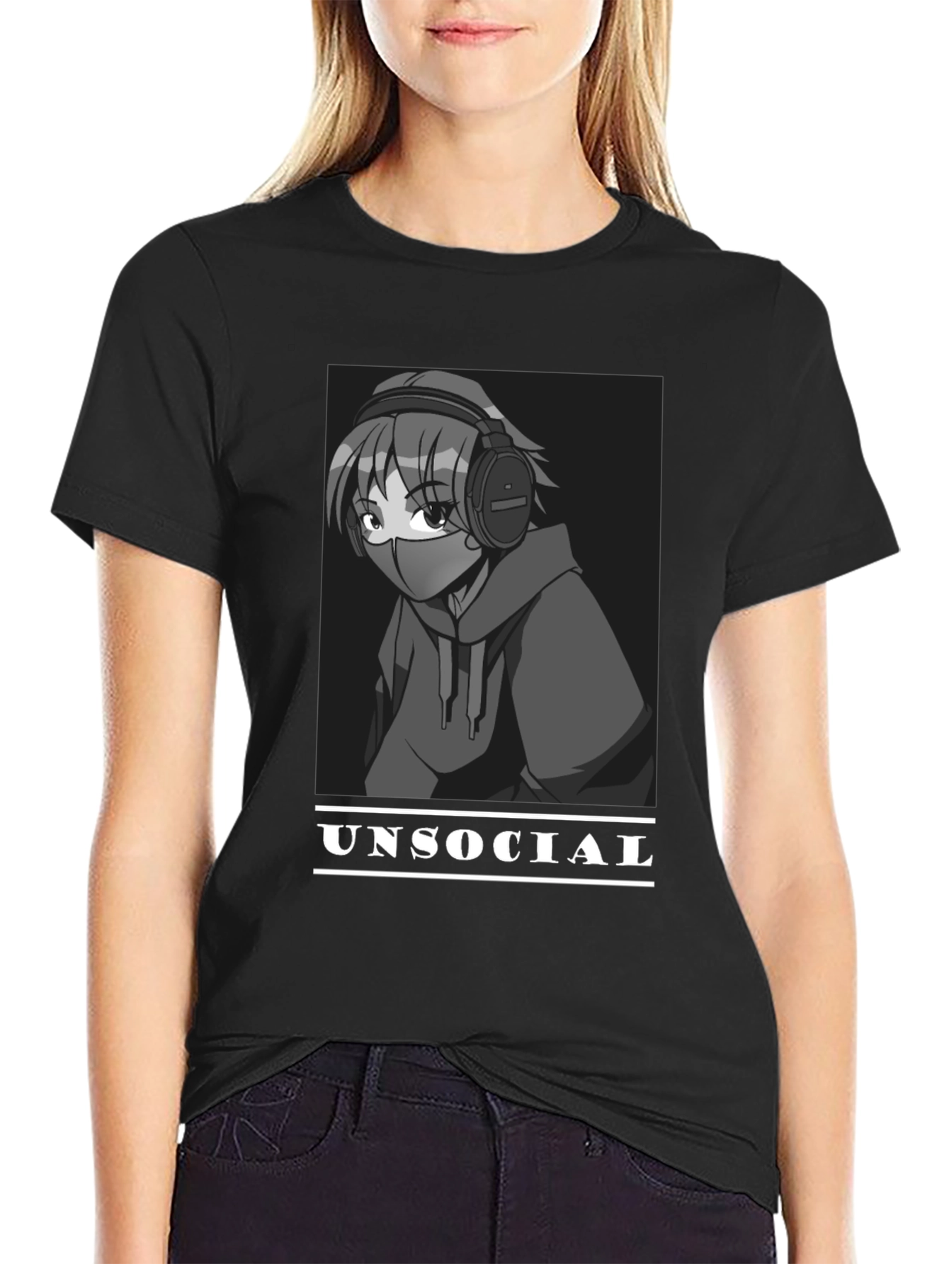 Unsocial Anime Graphic Tee - Black Unisex T-Shirt