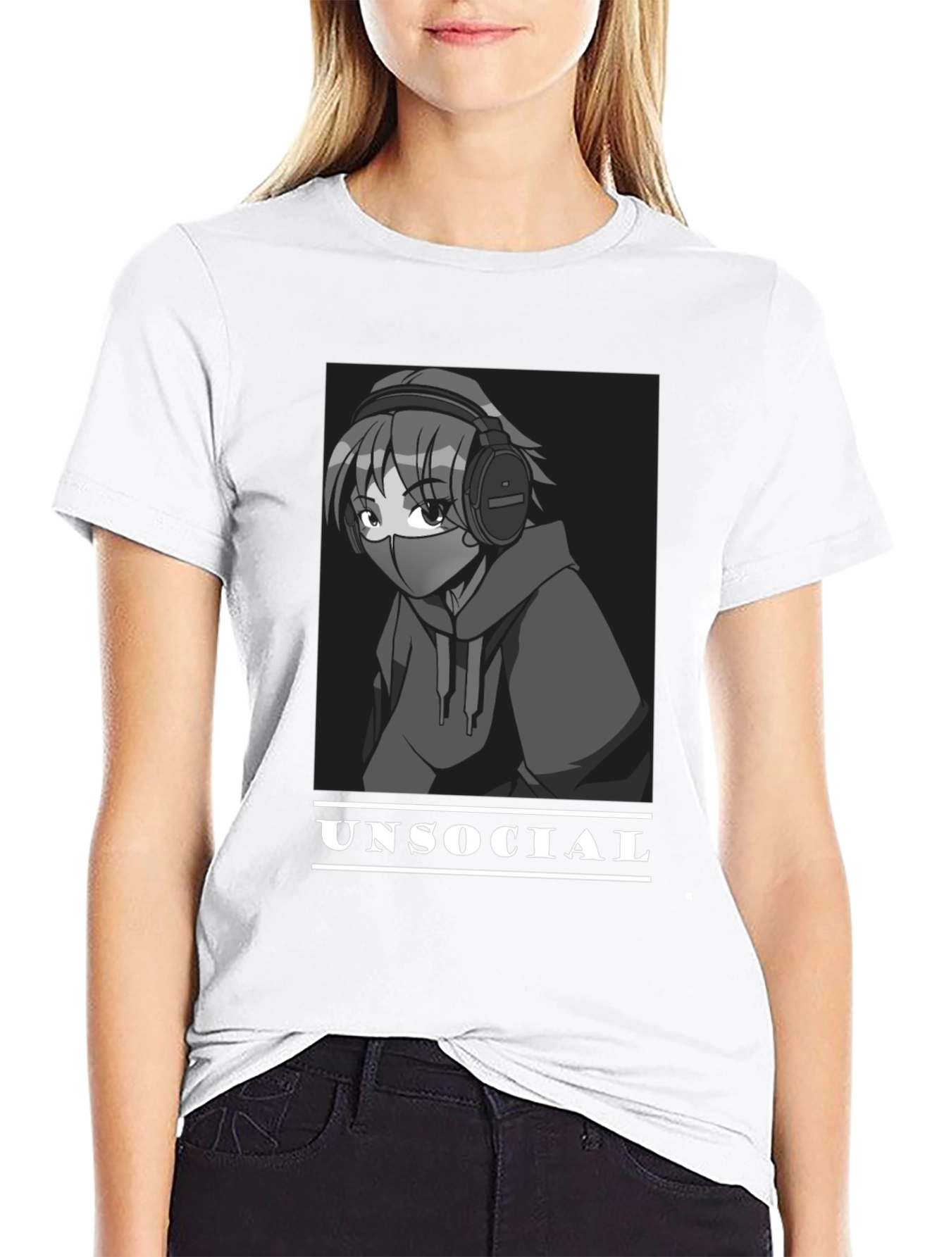 Unsocial Anime Graphic Tee - Black Unisex T-Shirt