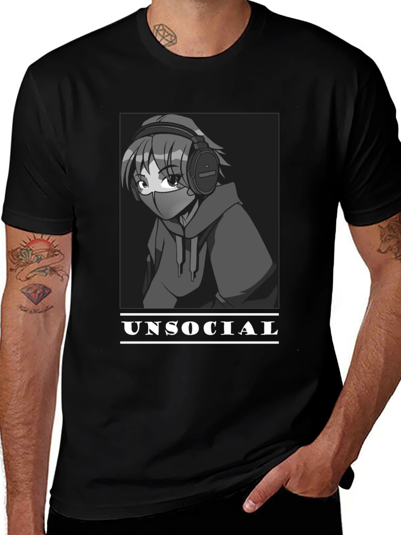 Unsocial Anime Graphic Tee - Black Unisex T-Shirt