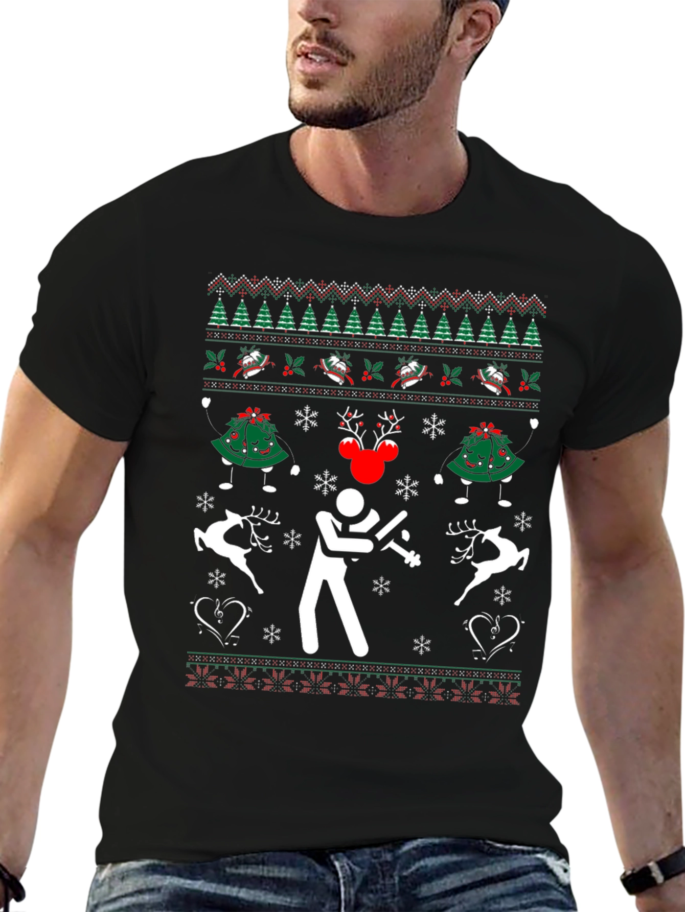 Festive Black Christmas Sweater T-Shirt