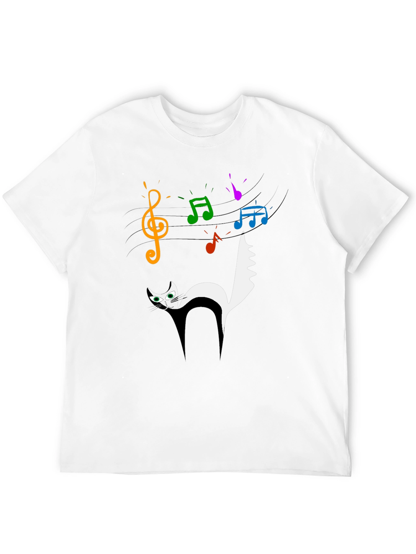 Musical Cat Graphic Black T-Shirt