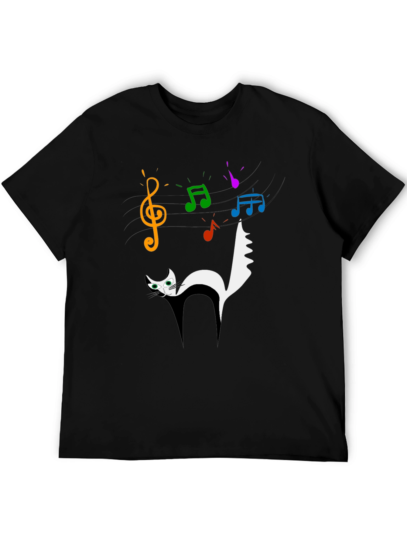 Musical Cat Graphic Black T-Shirt