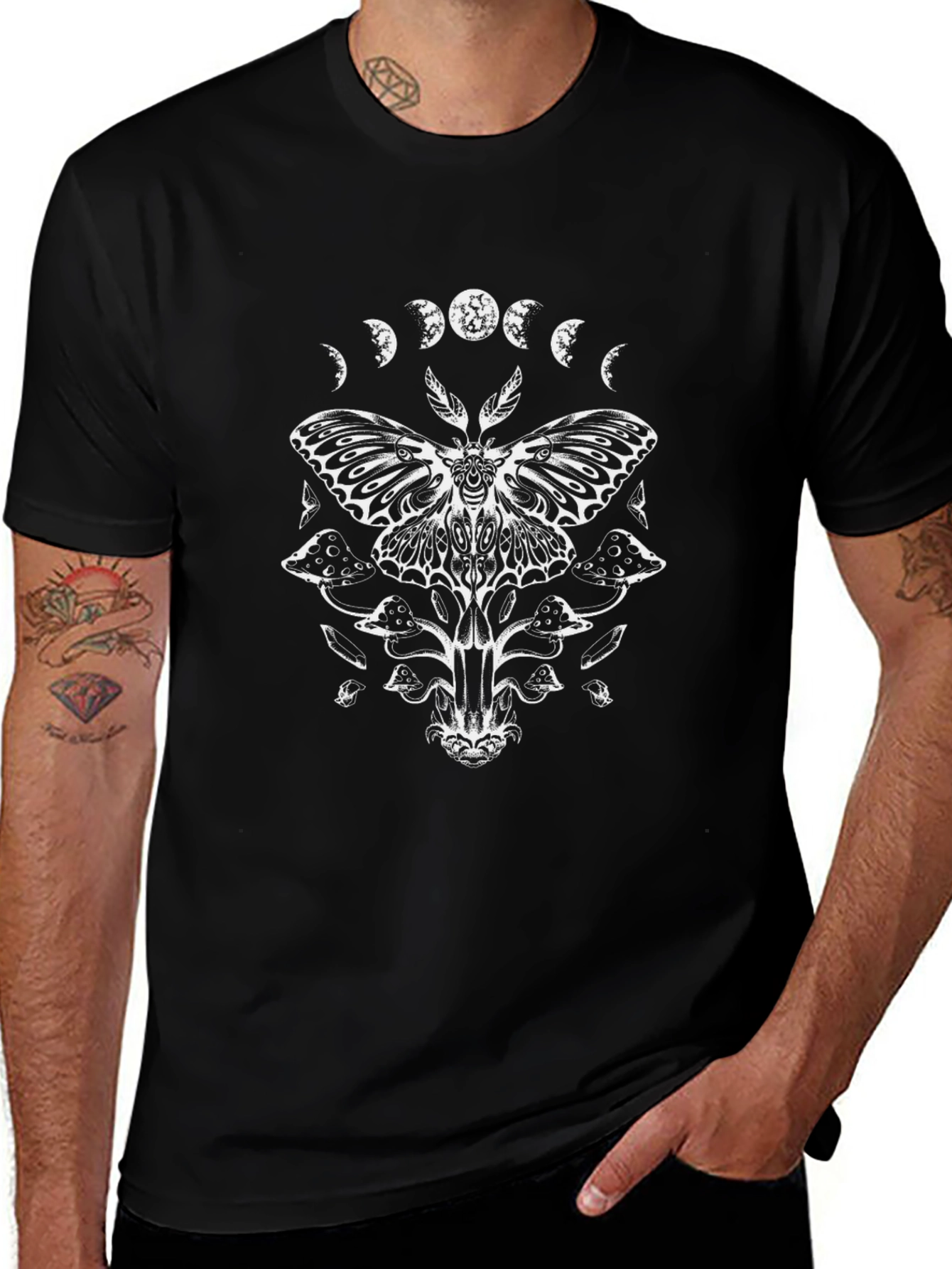 Moth Moon Phases Black Graphic Tee