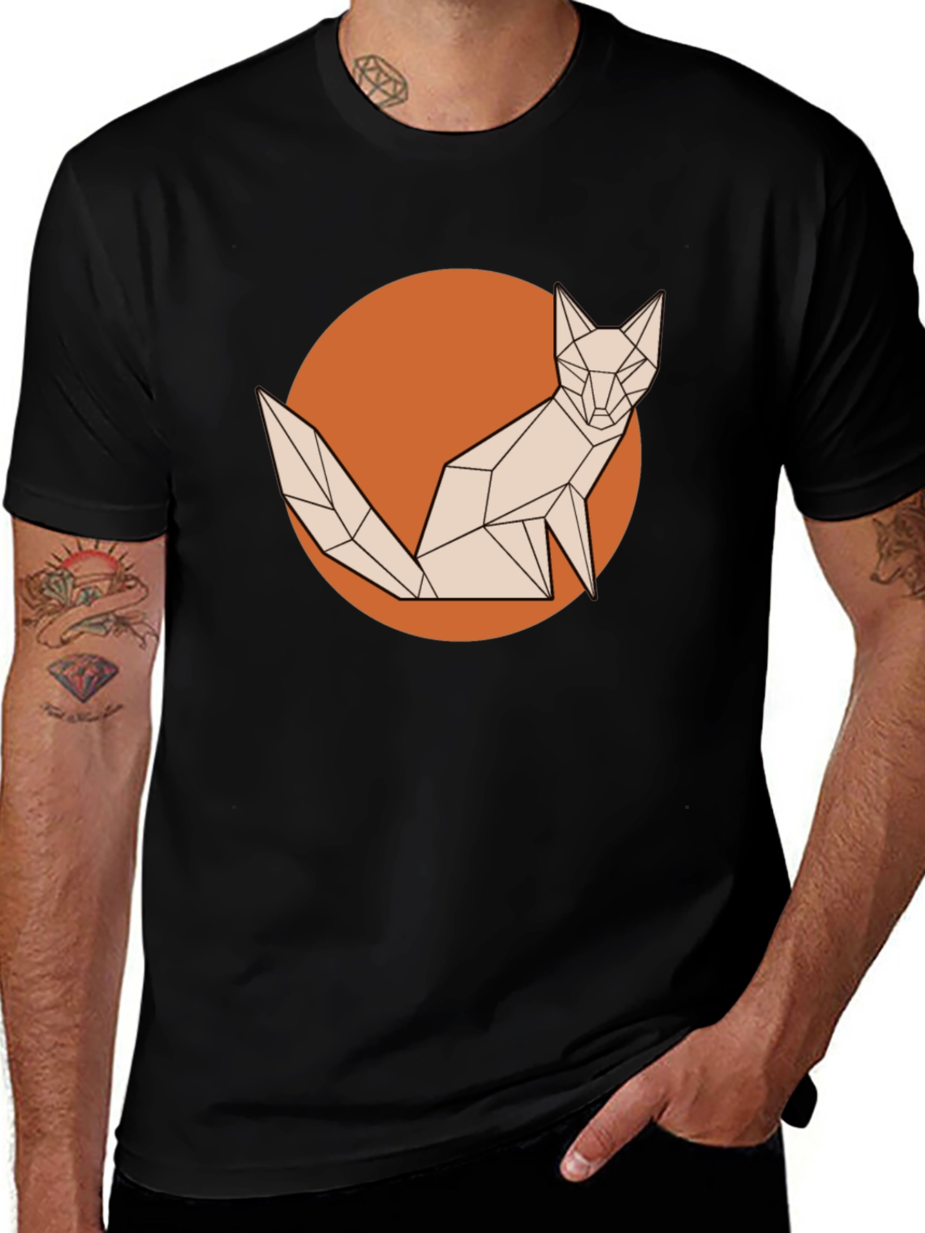 Geometric Fox Graphic Tee - Stylish Mens T-Shirt