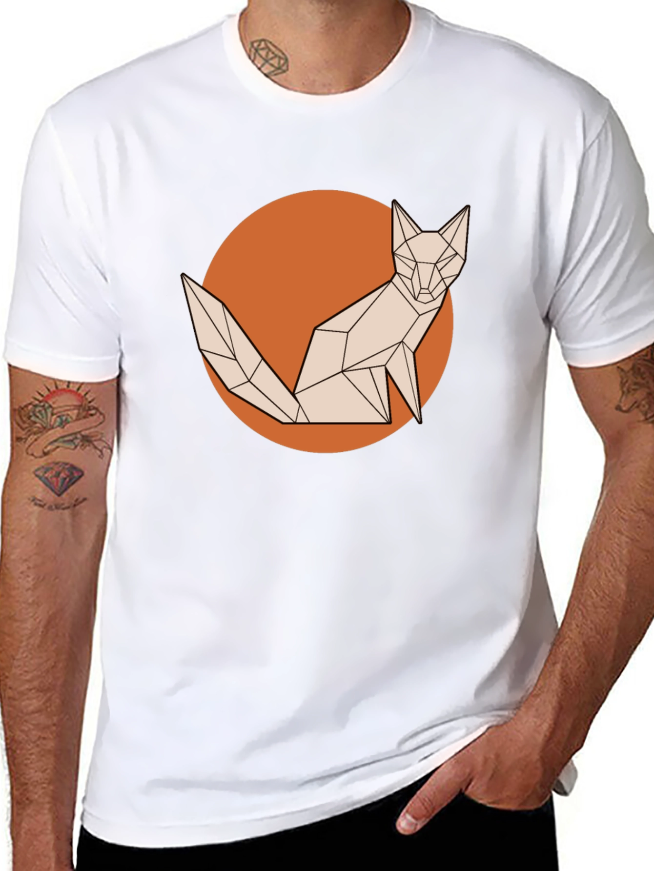 Geometric Fox Graphic Tee - Stylish Mens T-Shirt
