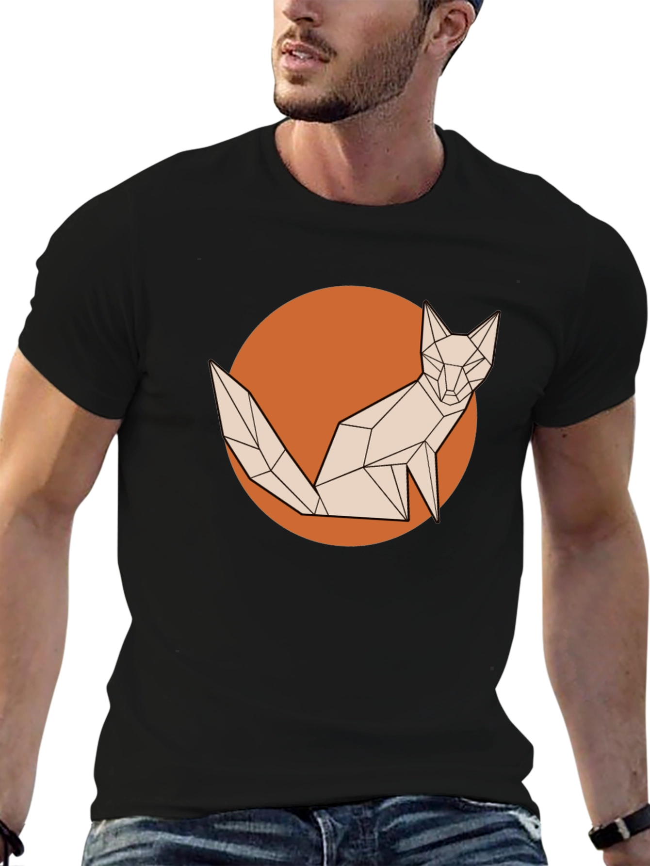 Geometric Fox Graphic Tee - Stylish Mens T-Shirt