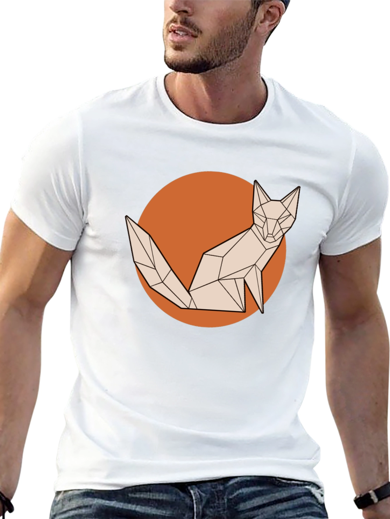 Geometric Fox Graphic Tee - Stylish Mens T-Shirt