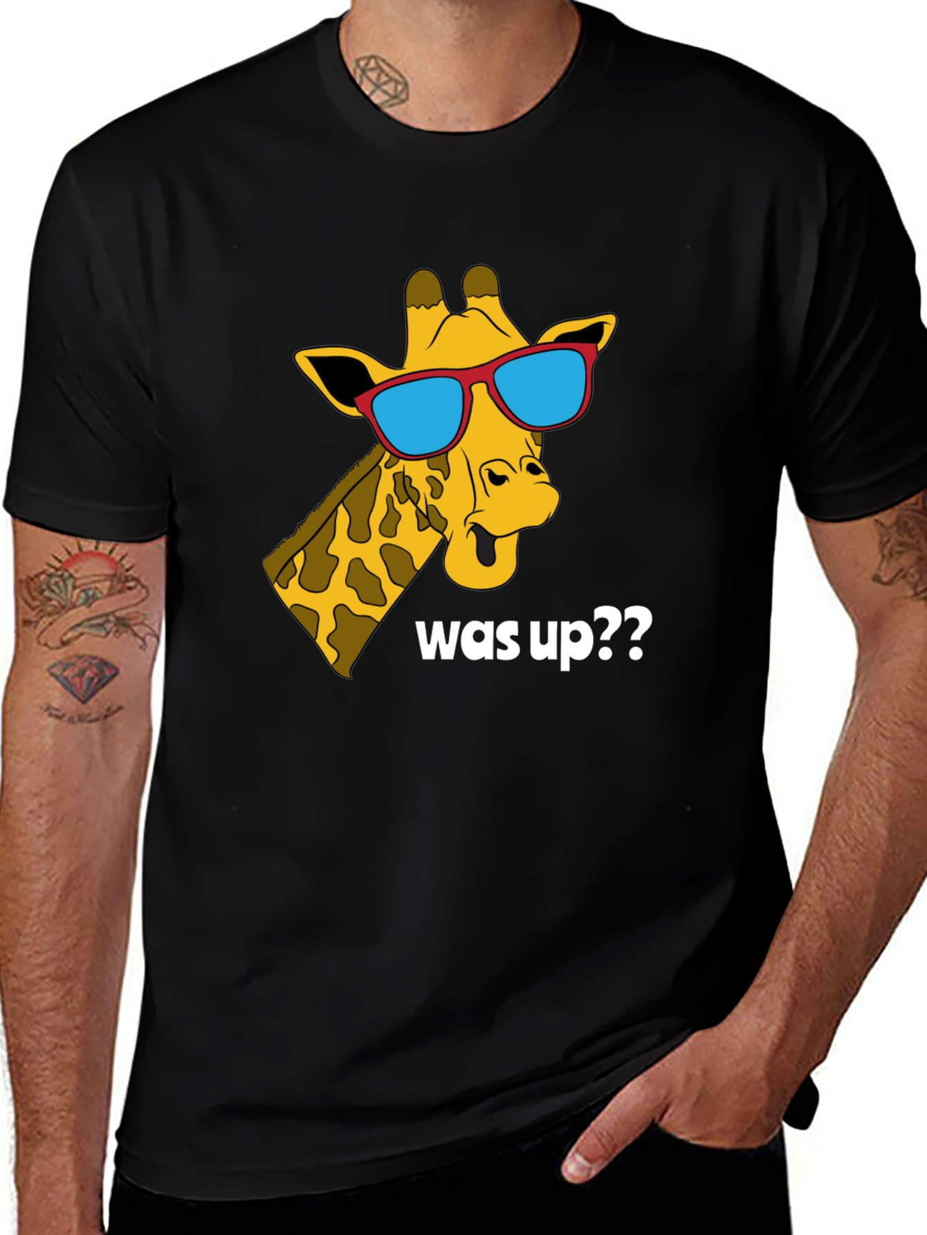 Cool Giraffe Was Up?? T-Shirt - Black