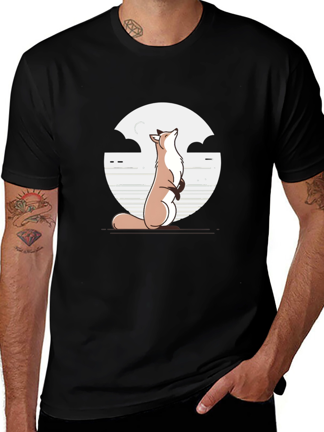 Fox & Moon Graphic Tee - Black Cotton T-Shirt
