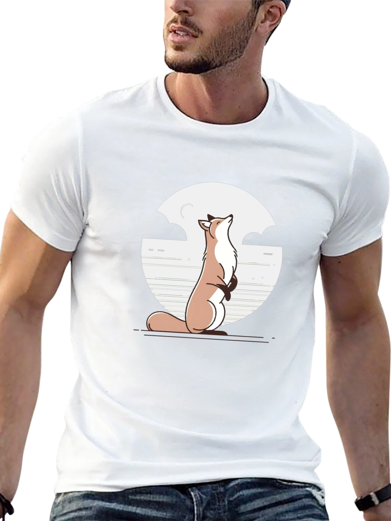 Fox & Moon Graphic Tee - Black Cotton T-Shirt