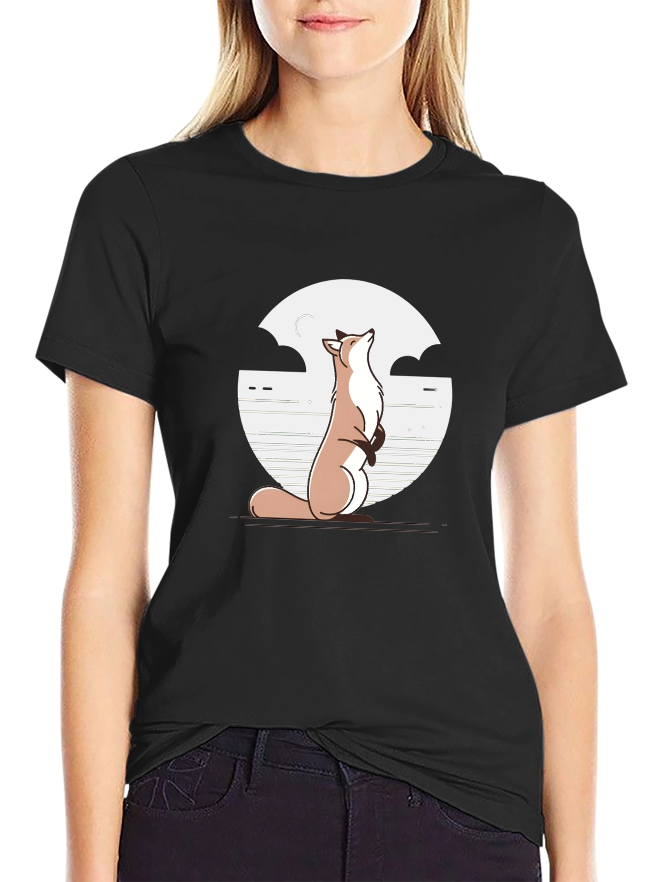 Fox & Moon Graphic Tee - Black Cotton T-Shirt