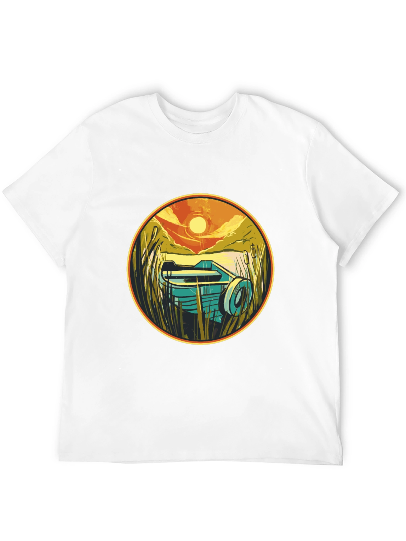Retro Boat Sunset Graphic Tee - Black