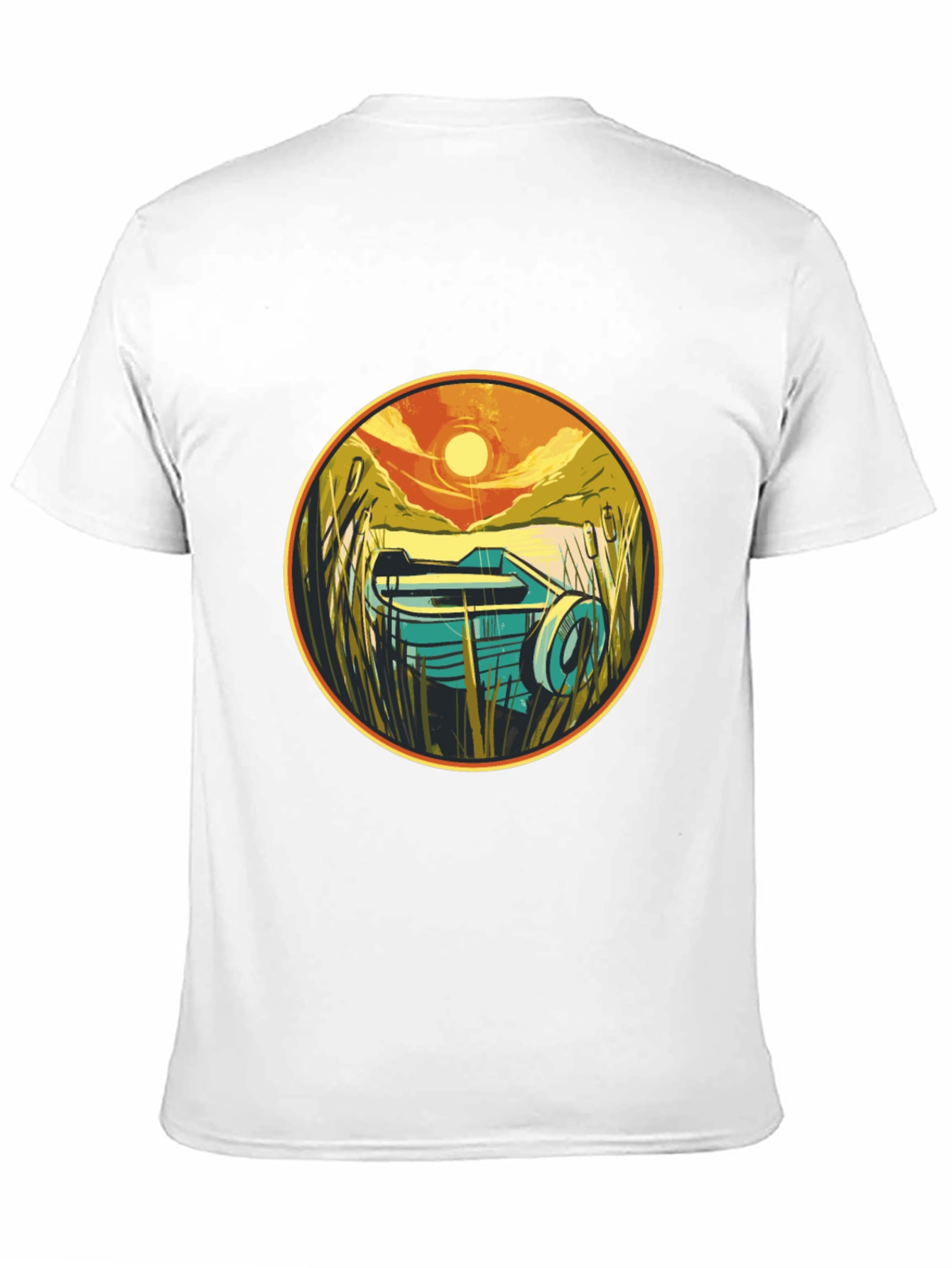 Retro Boat Sunset Graphic Tee - Black