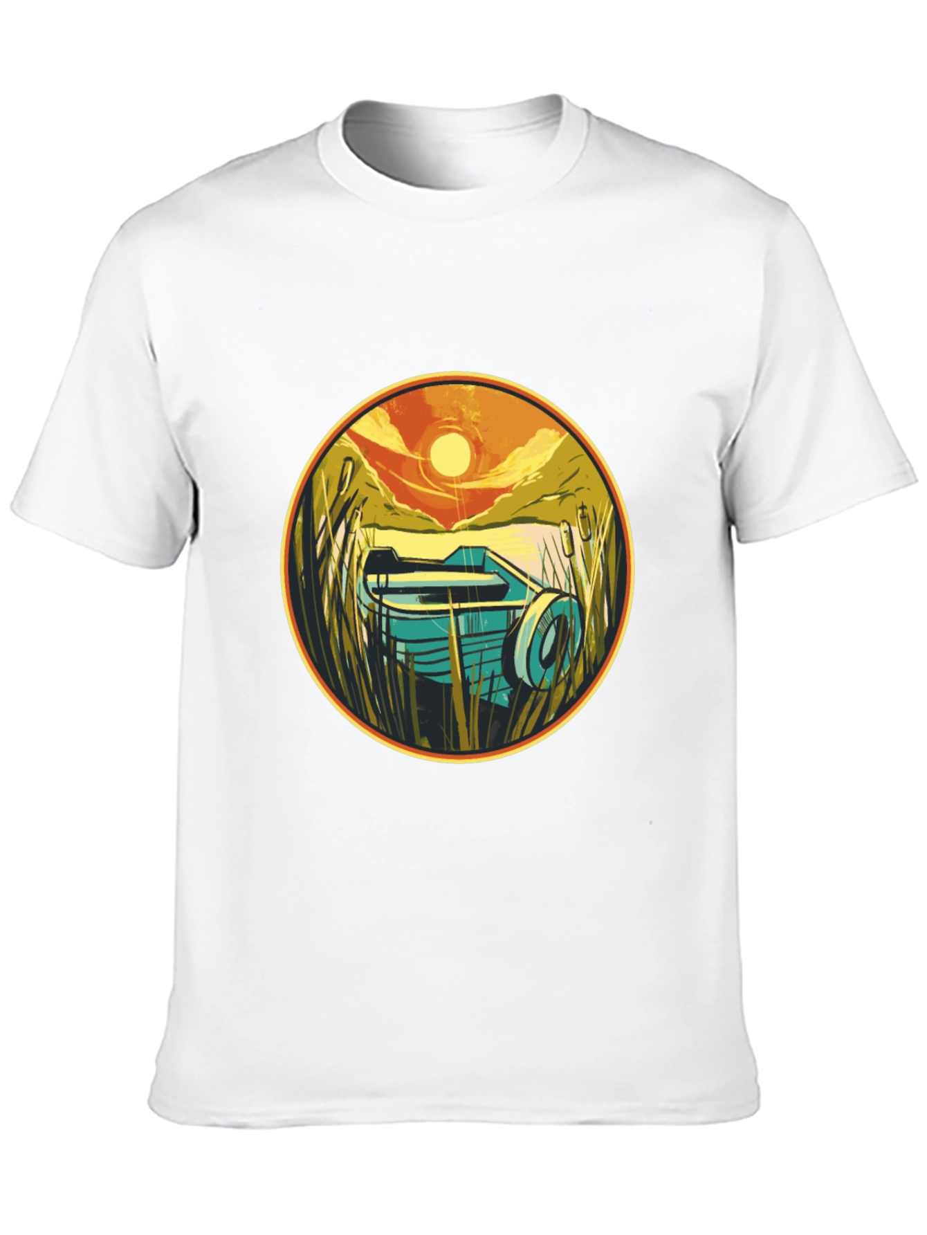 Retro Boat Sunset Graphic Tee - Black