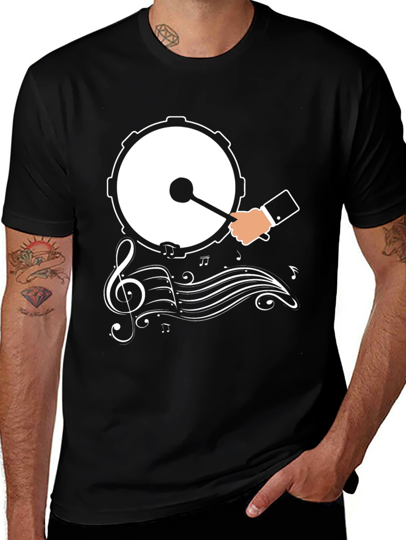 Drum & Music Graphic T-Shirt - Black