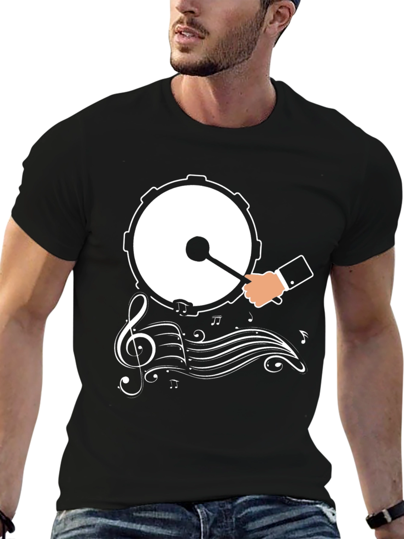 Drum & Music Graphic T-Shirt - Black