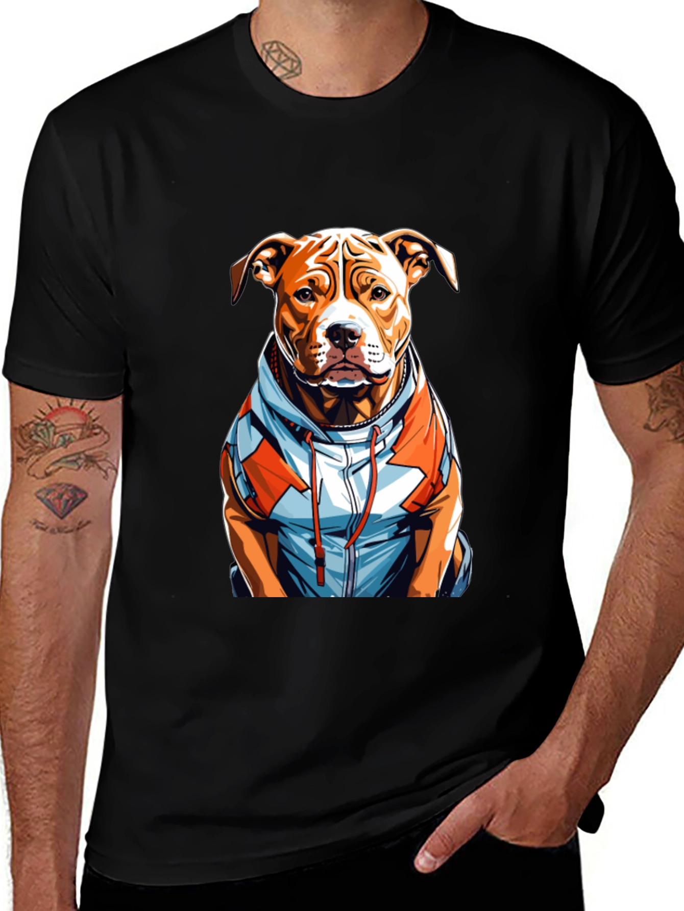 Pitbull Dog in Hoodie Graphic T-Shirt