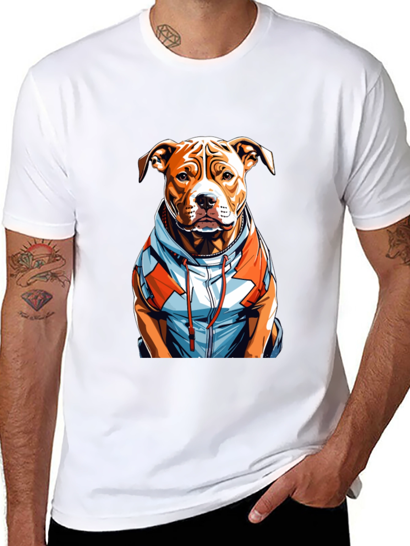 Pitbull Dog in Hoodie Graphic T-Shirt