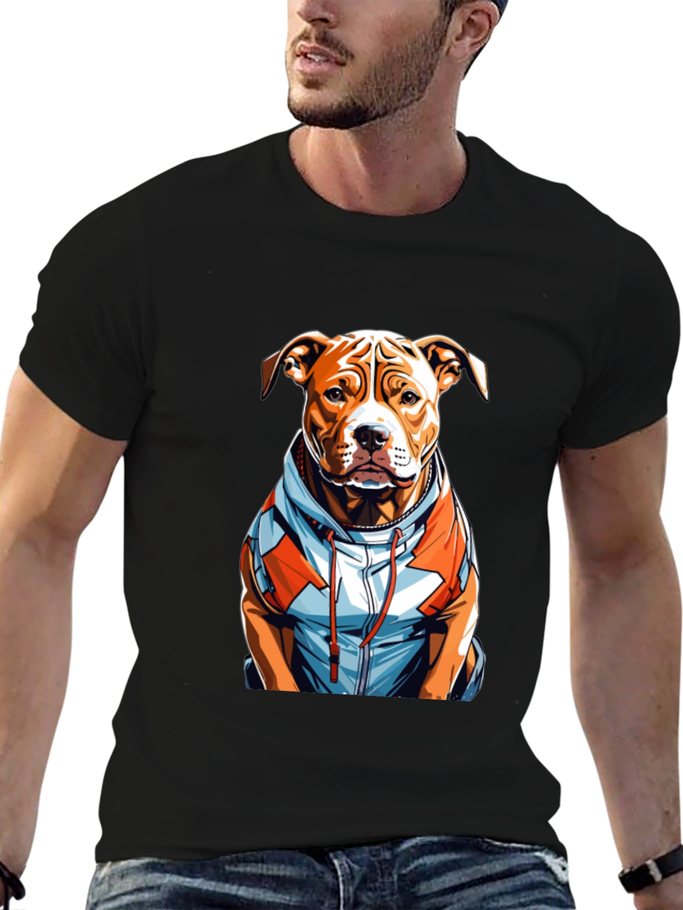 Pitbull Dog in Hoodie Graphic T-Shirt