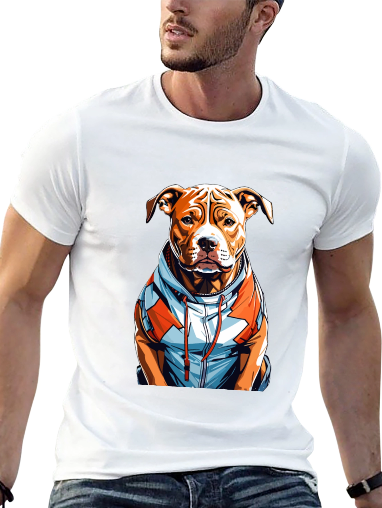 Pitbull Dog in Hoodie Graphic T-Shirt