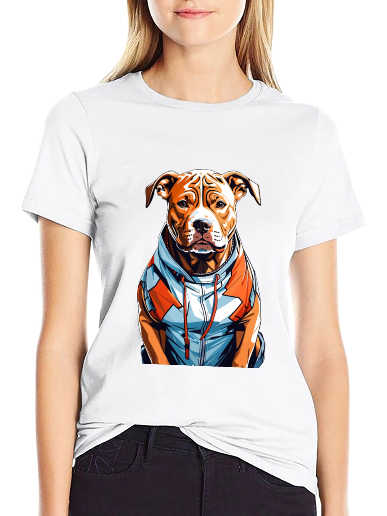 Pitbull Dog in Hoodie Graphic T-Shirt