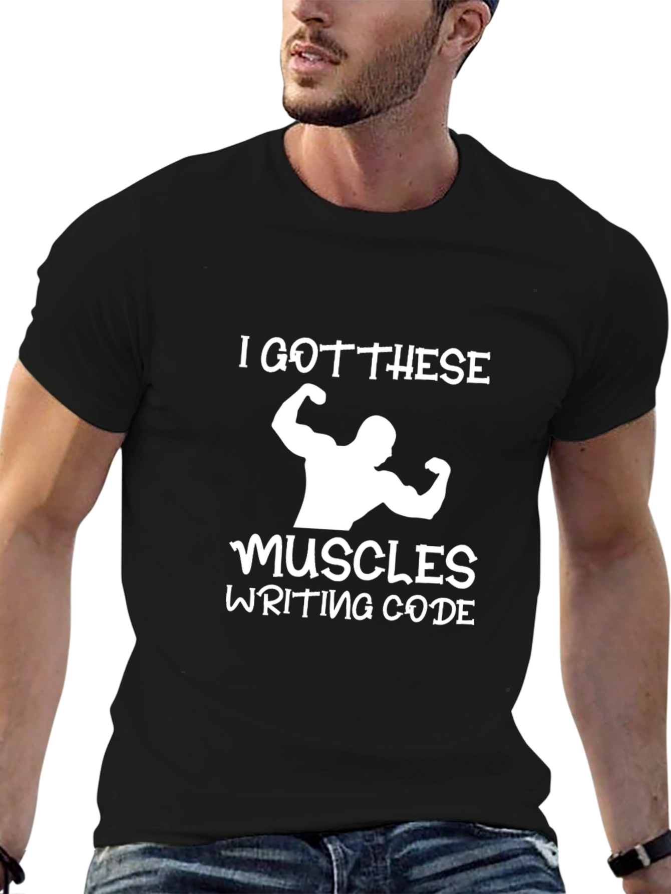 Funny Coder Muscle Black T-Shirt