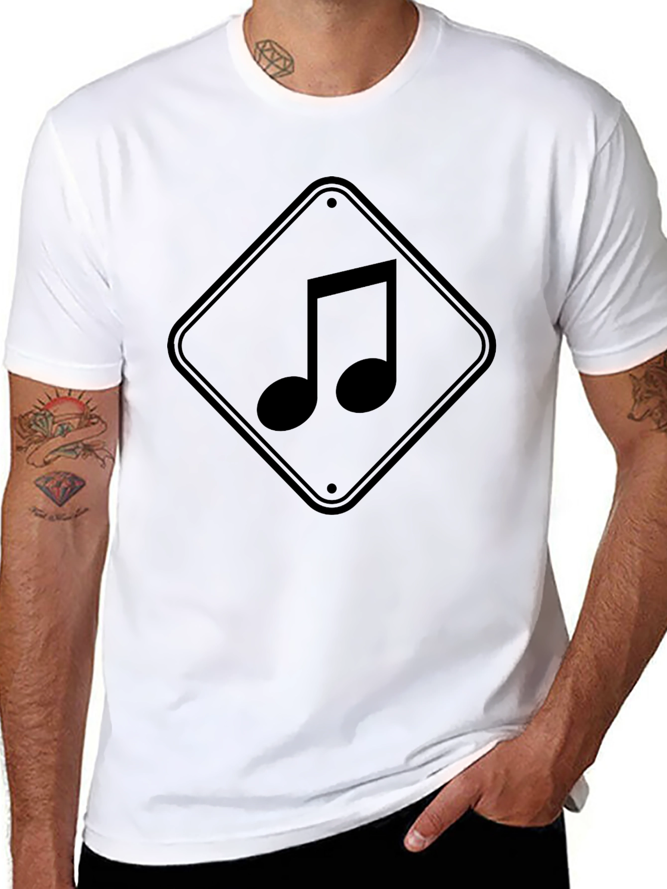 Music Note Graphic Tee - Black Cotton Shirt
