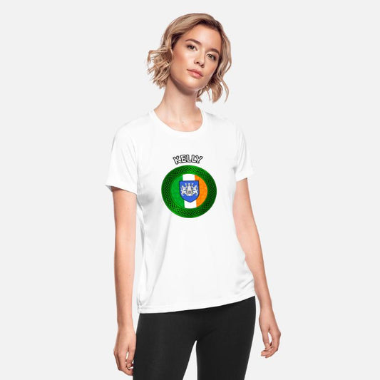 Kelly Coat of Arms on Shamrock Irish Flag