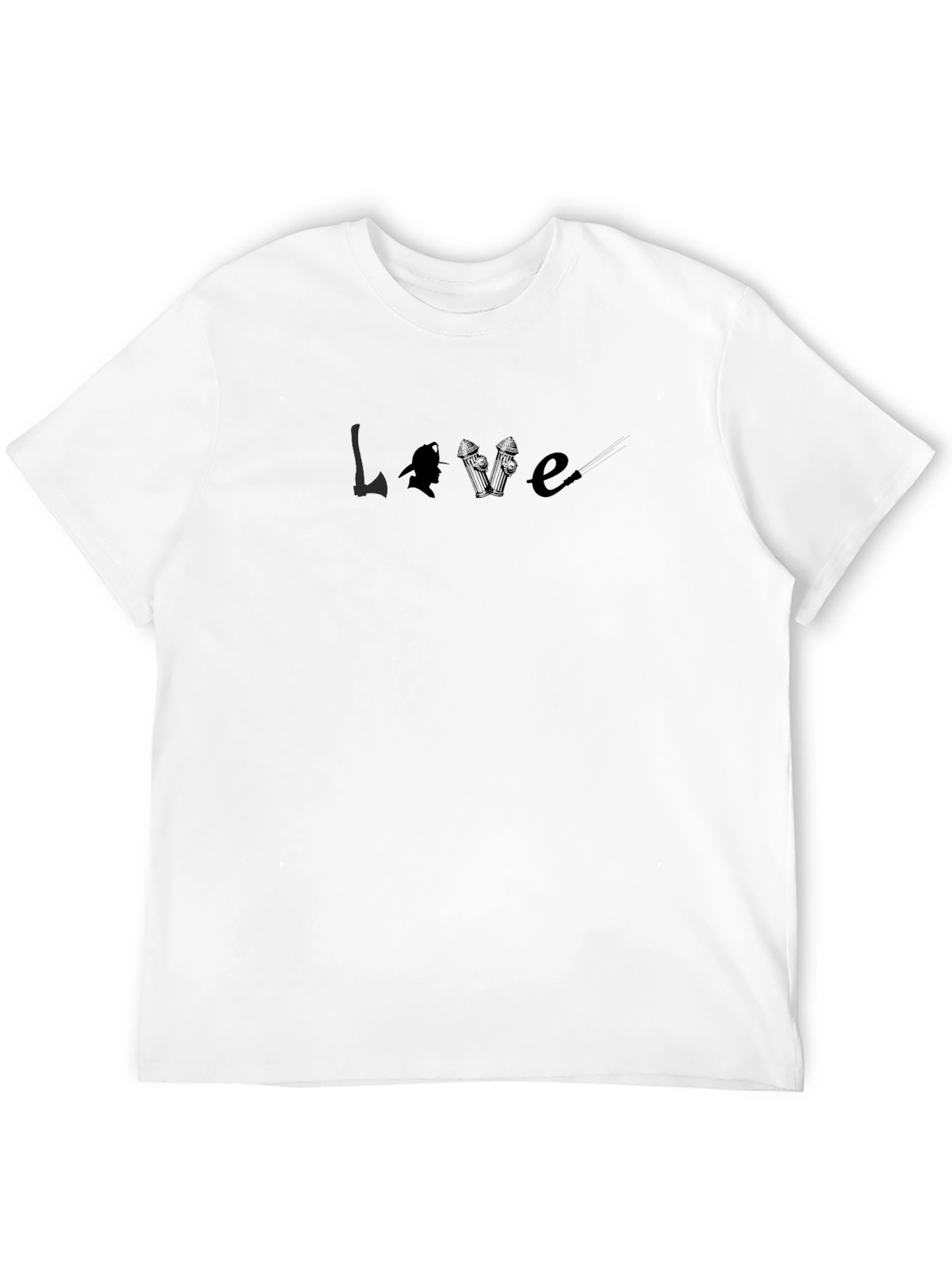 Firefighter Love Graphic Tee - Black Crew Neck Shirt