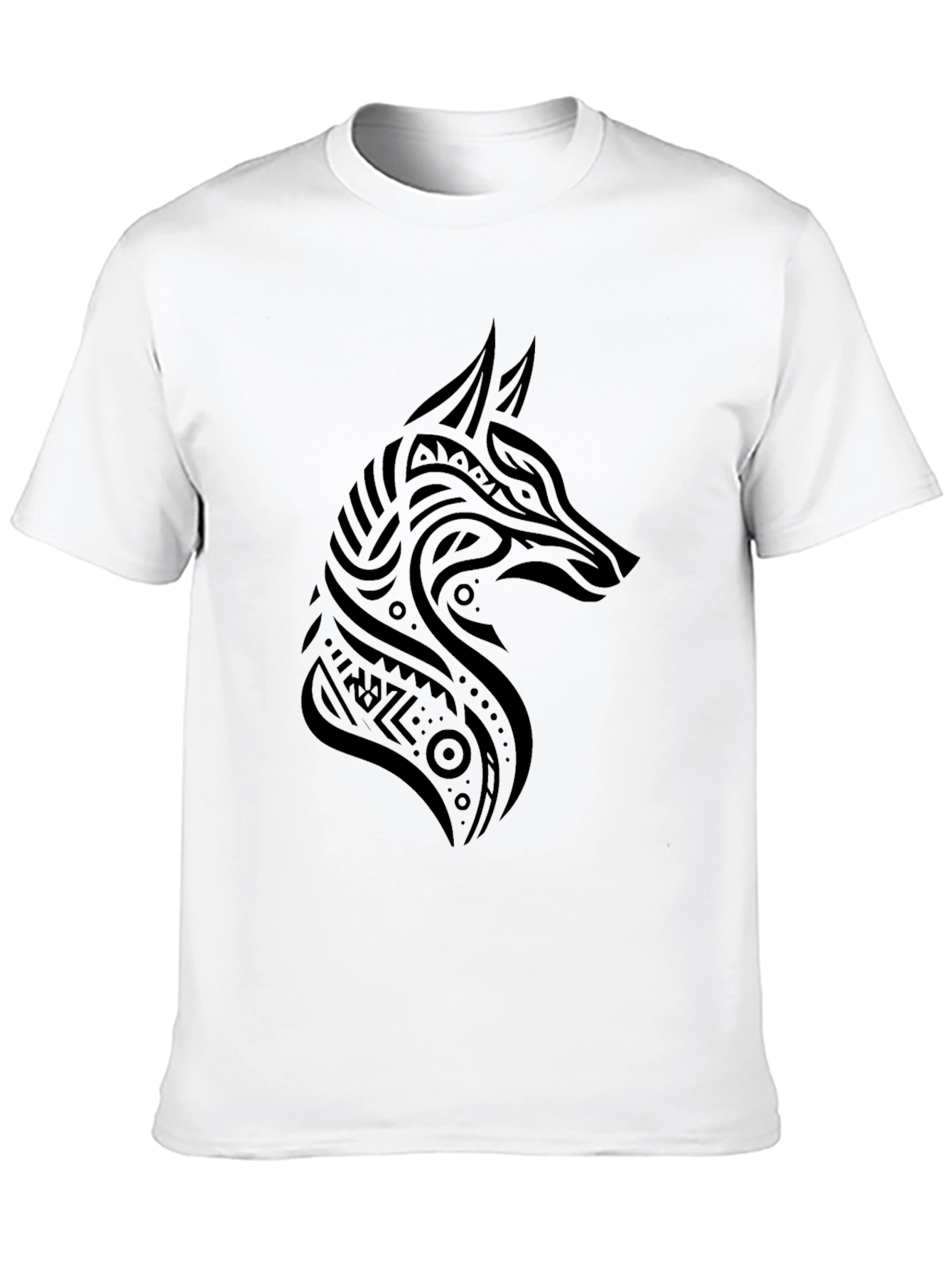 Tribal Wolf Graphic Print Black T-Shirt