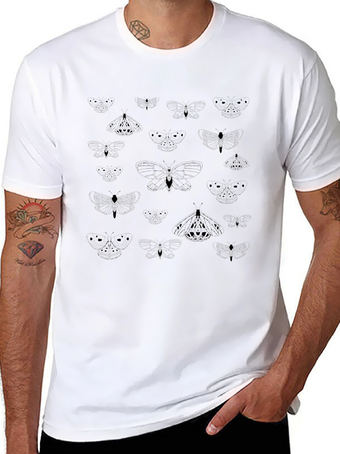Moth Print Black T-Shirt