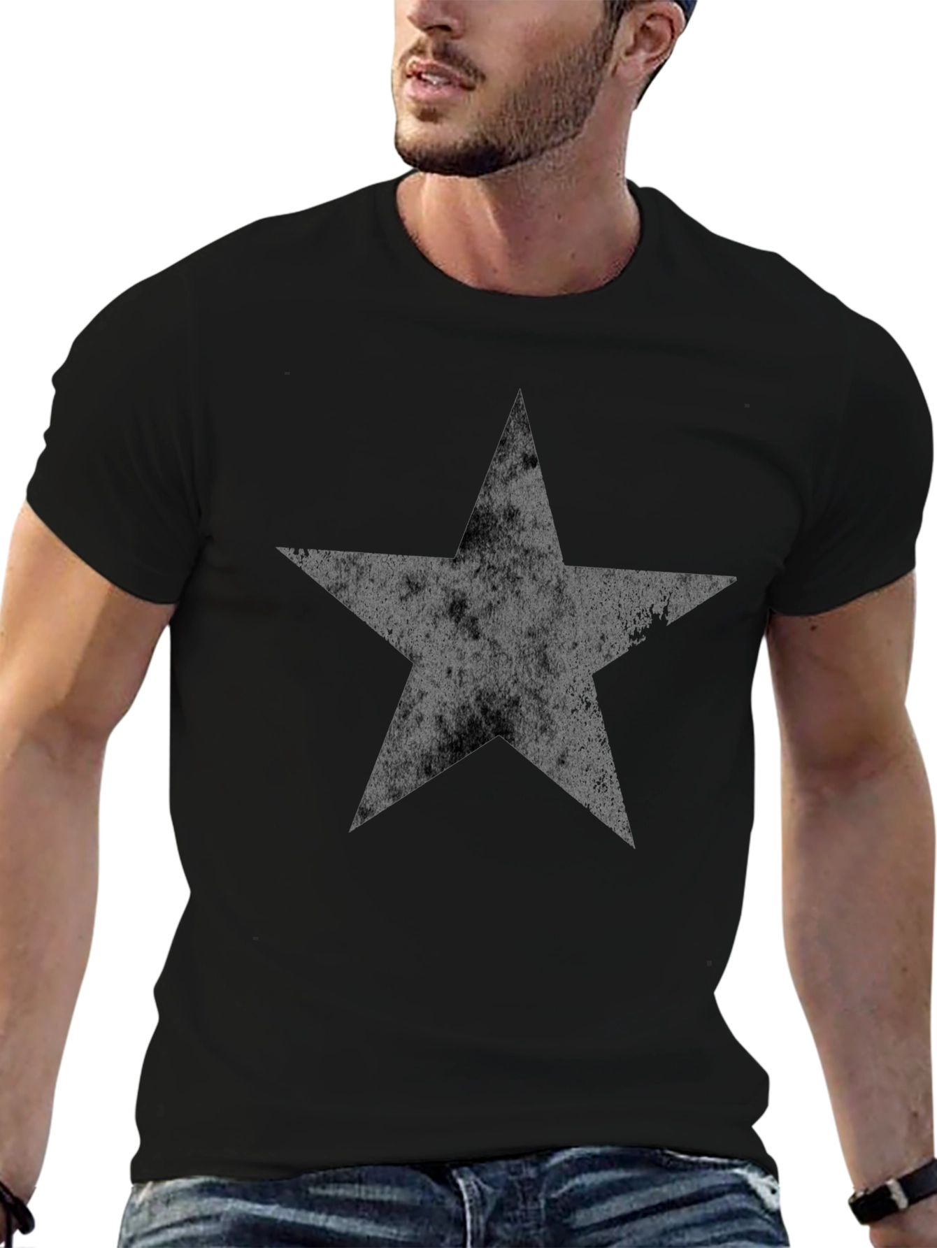 Distressed Star Graphic Black T-Shirt