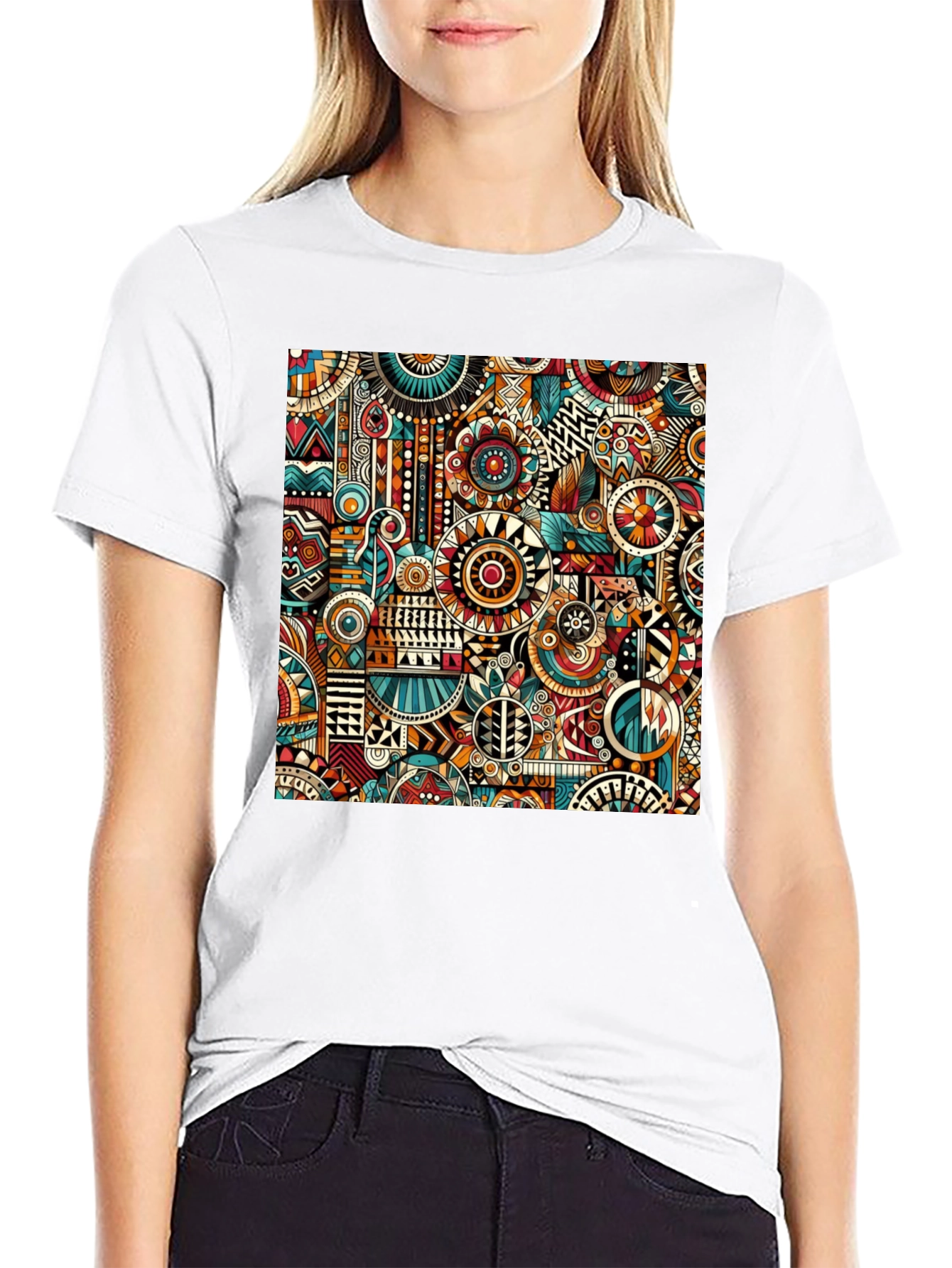 Abstract Tribal Print Mens Black T-Shirt