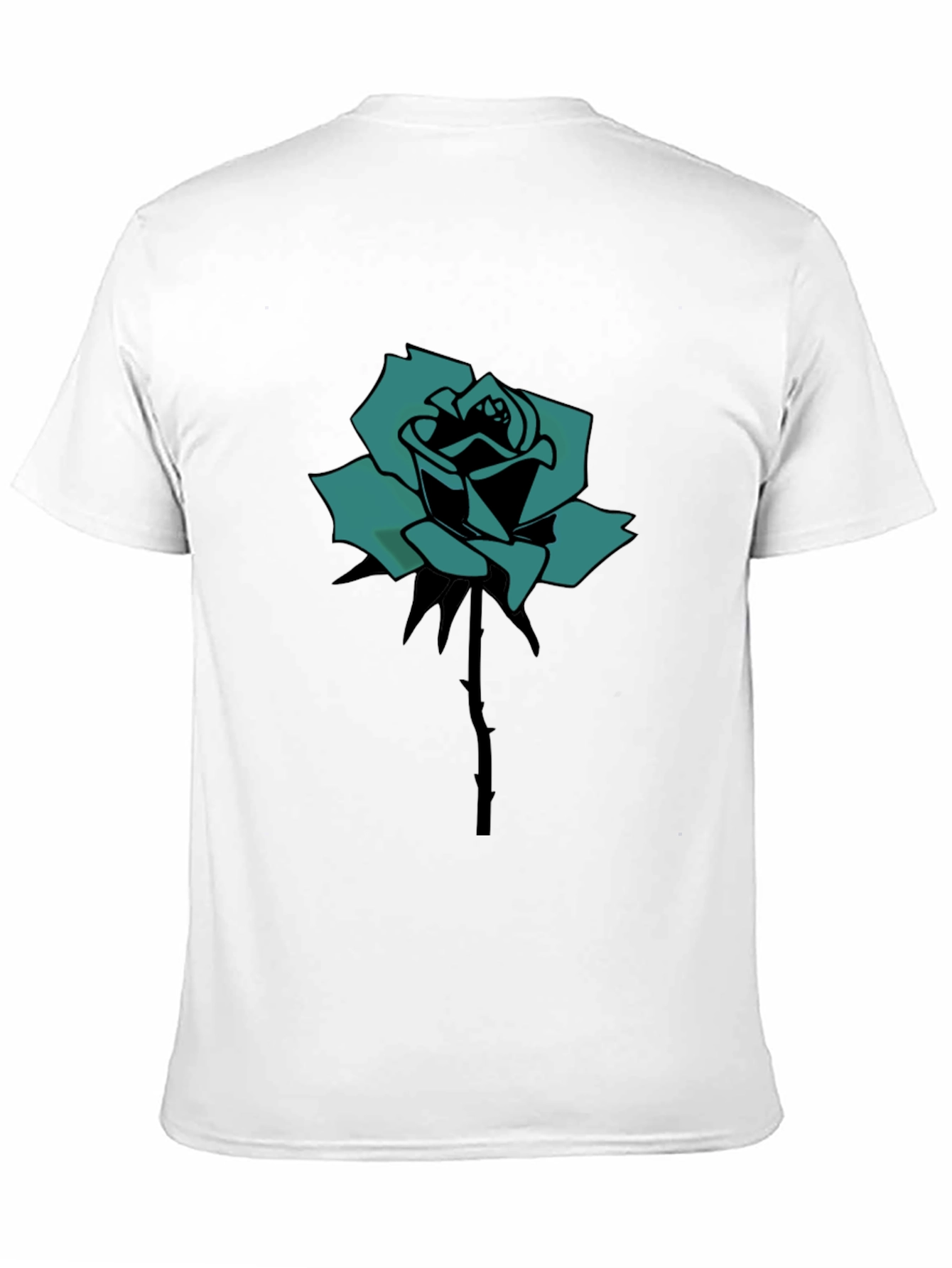 Black T-Shirt with Teal Rose Print